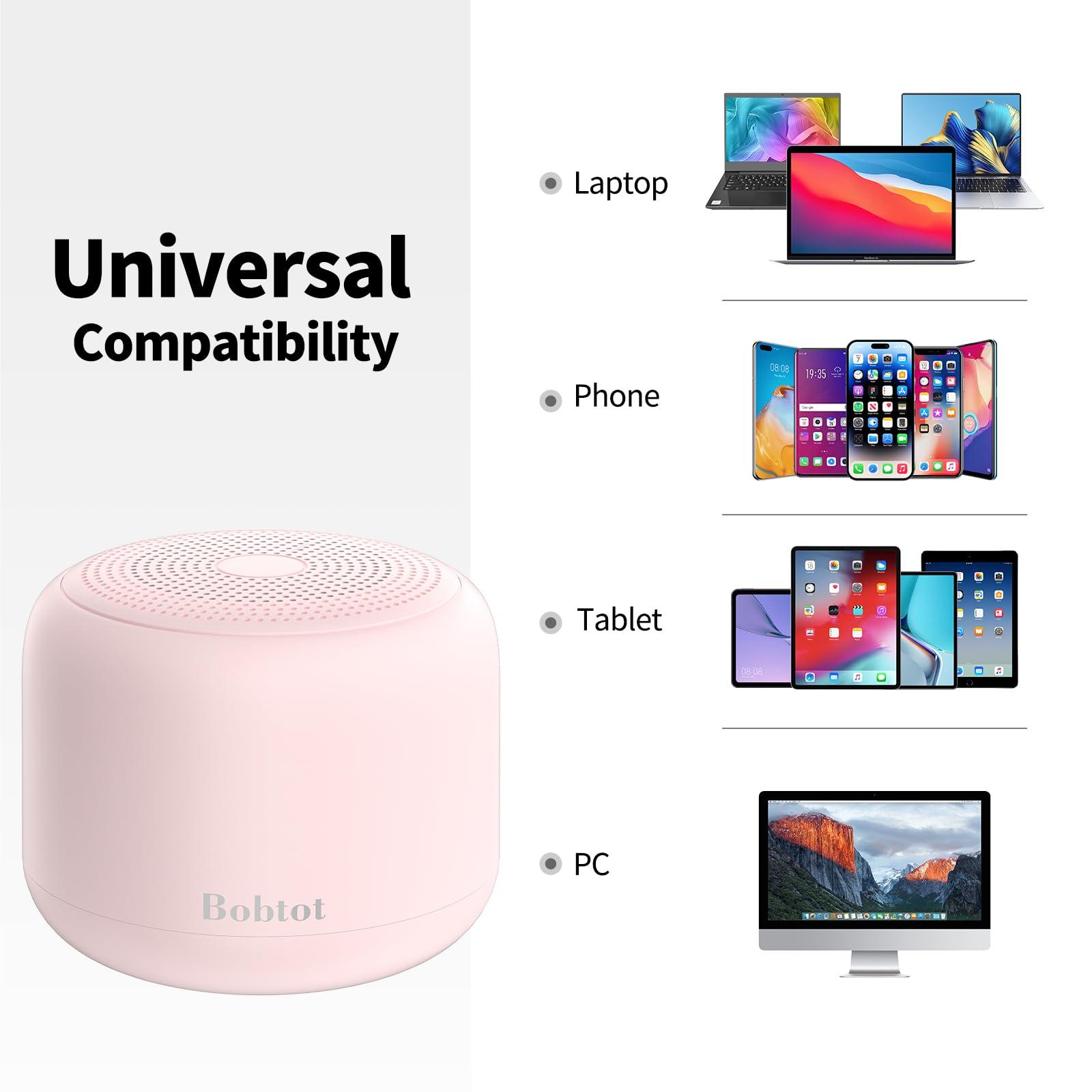 Bobtot Portable Bluetooth Speakers with Strap Easy to Carry, Wireless IPX5 Waterproof Mini Speaker with Loud Stereo Sound, 20 Hours Playtime, Rechargeable Battery, Built-in Microphone, Pink - Image 7