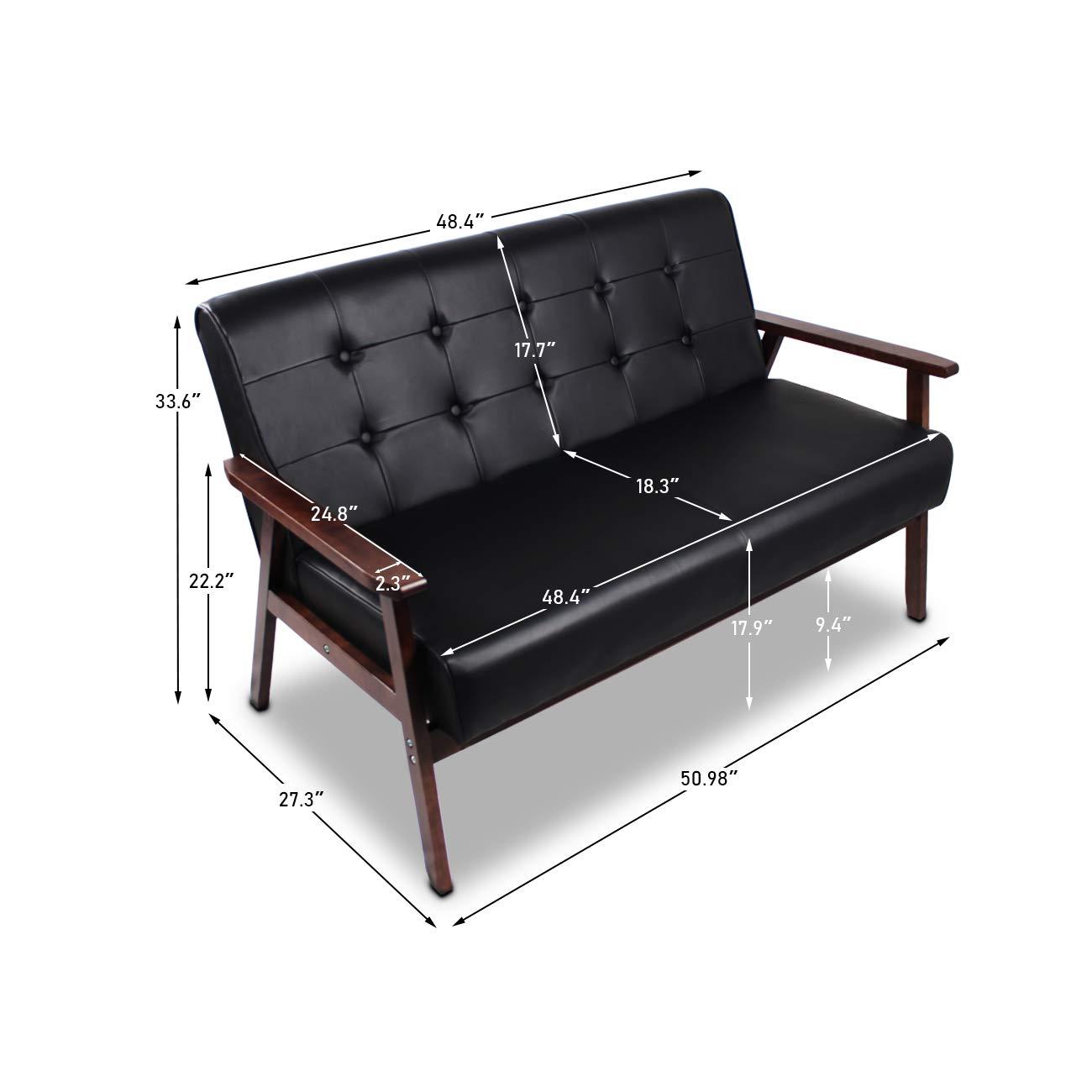 JIASTING Mid Century 1 Loveseat Sofa and 2 Accent Chairs Set Modern Wood Arm Couch and Chair Living Room Furniture Sets (8428 Black Set) - Image 2