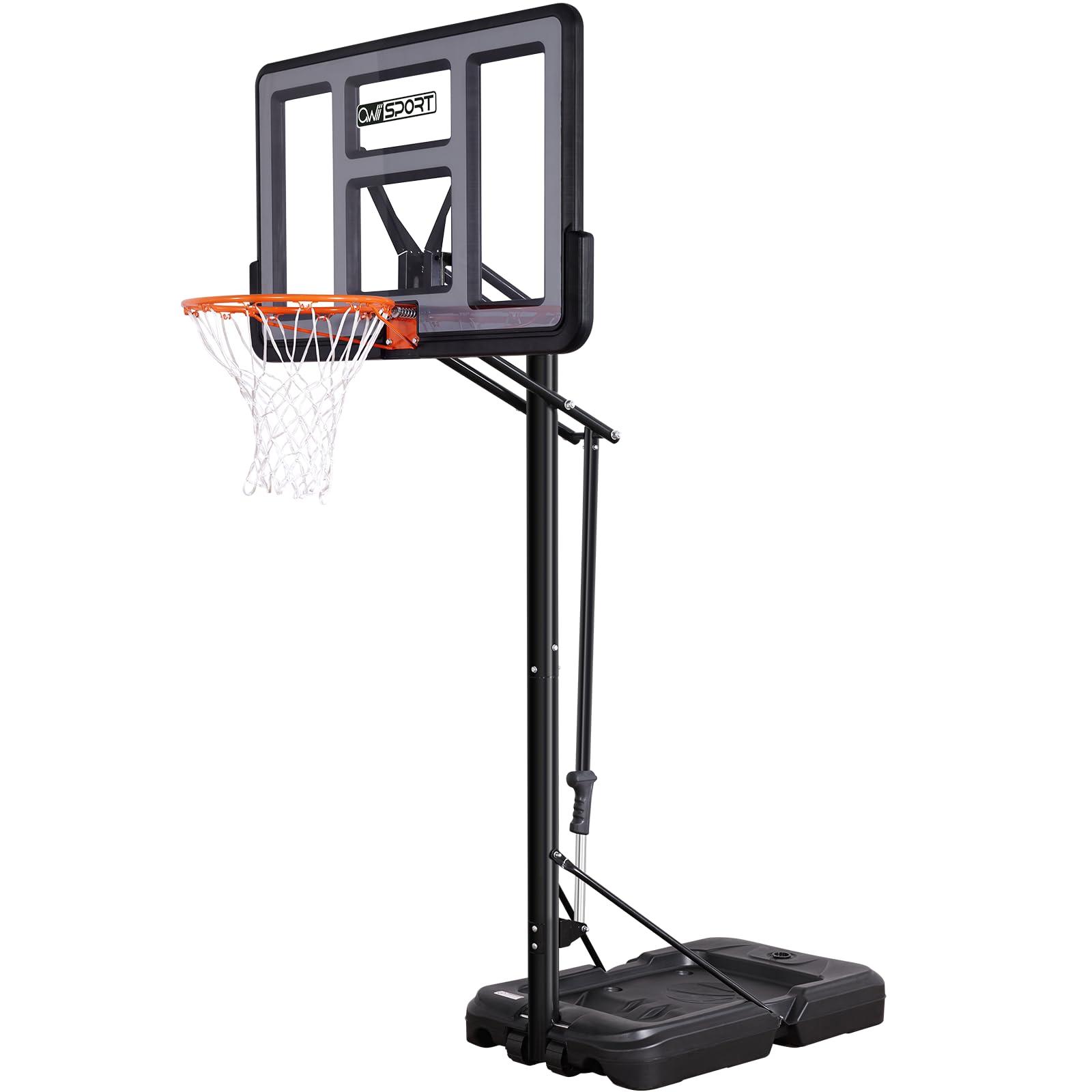 AWII SPORT Portable Basketball Hoop Outdoor, 4.8-10FT Height Adjustable Basketball Hoop Goal System with 44-48 Inch Impact Backboard and Portable Wheels for Adults