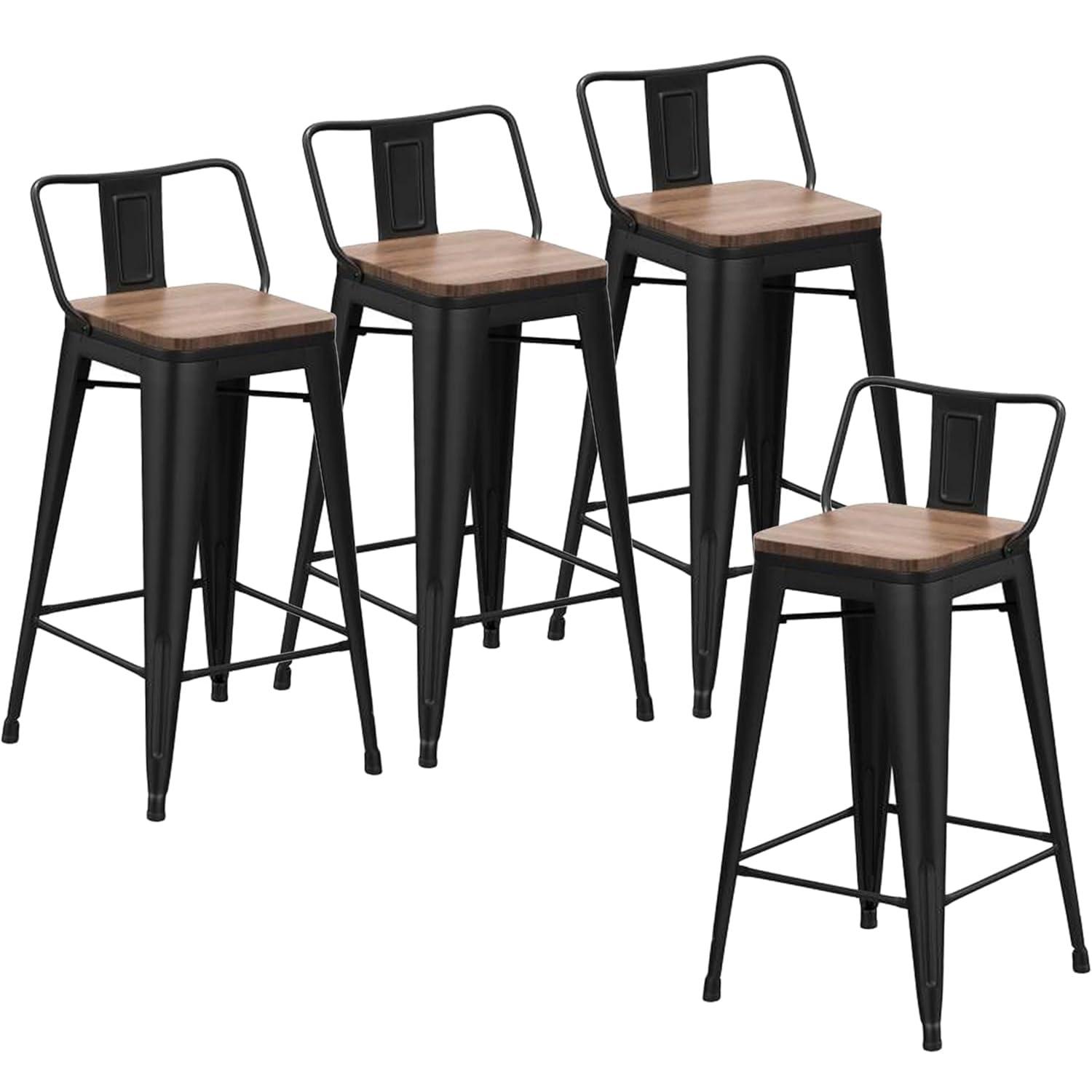 Changjie Furniture 24 Inch Bar Stools Set of 4 Industrial Metal Barstools Counter Height Bar Stool with Backs for Home Kitchen (24 inch, Black)