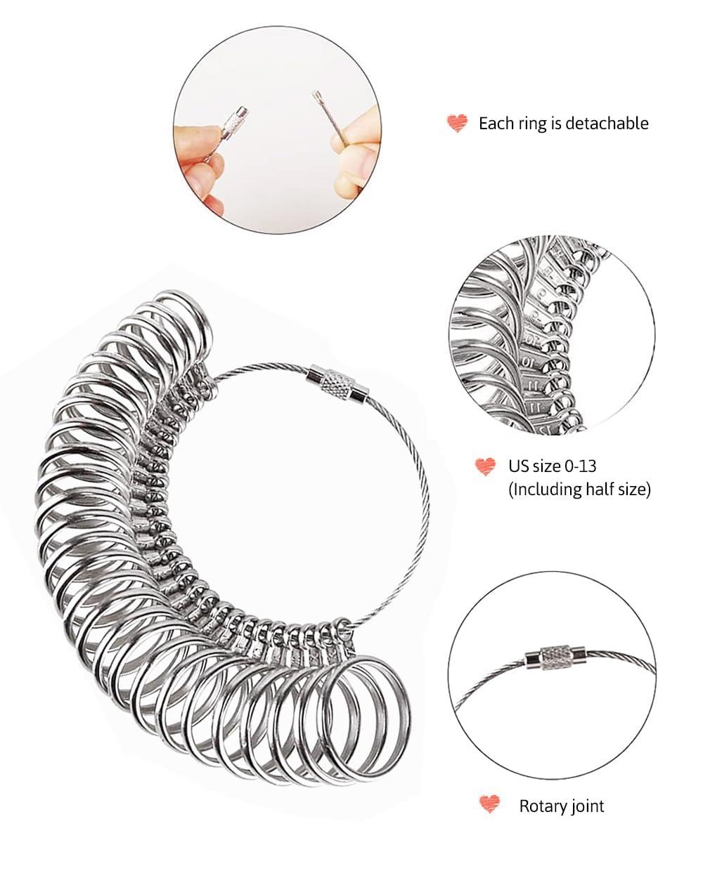 Meowoo Ring Sizer Measuring Tool Set, Ring Gauges with Finger Sizer Mandrel Ring Sizer Tools for Jewelry Sizing Measuring, 3 pcs, silvery - Image 4