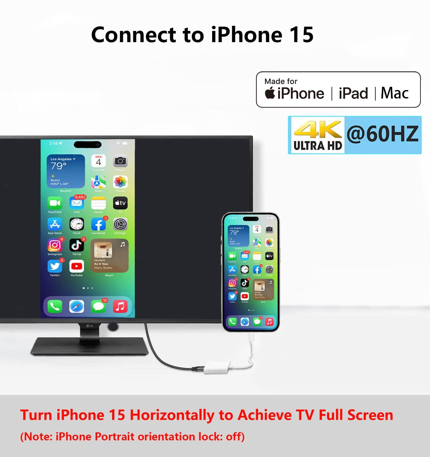 USB-C to HDMI Adapter 4K@60Hz for iPhone 15 16 MacBook Pro Air iPad Pro, USB 3.1 Type C Digital AV HDMI 2.0 Cord Compatible with Samsung Galaxy S25/S24/S23/S22, Pixelbook, XPS and More - Image 3