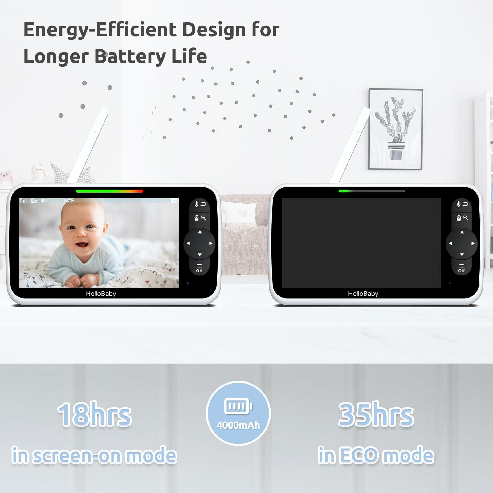 HelloBaby Video Baby Monitor with Upgraded 6” IPS Large Screen, Split Screen with 2 Cameras, Night Vision and Temprature Monitoring, Remote Pan-Tilt-Zoom Camera, No-WiFi - Image 4