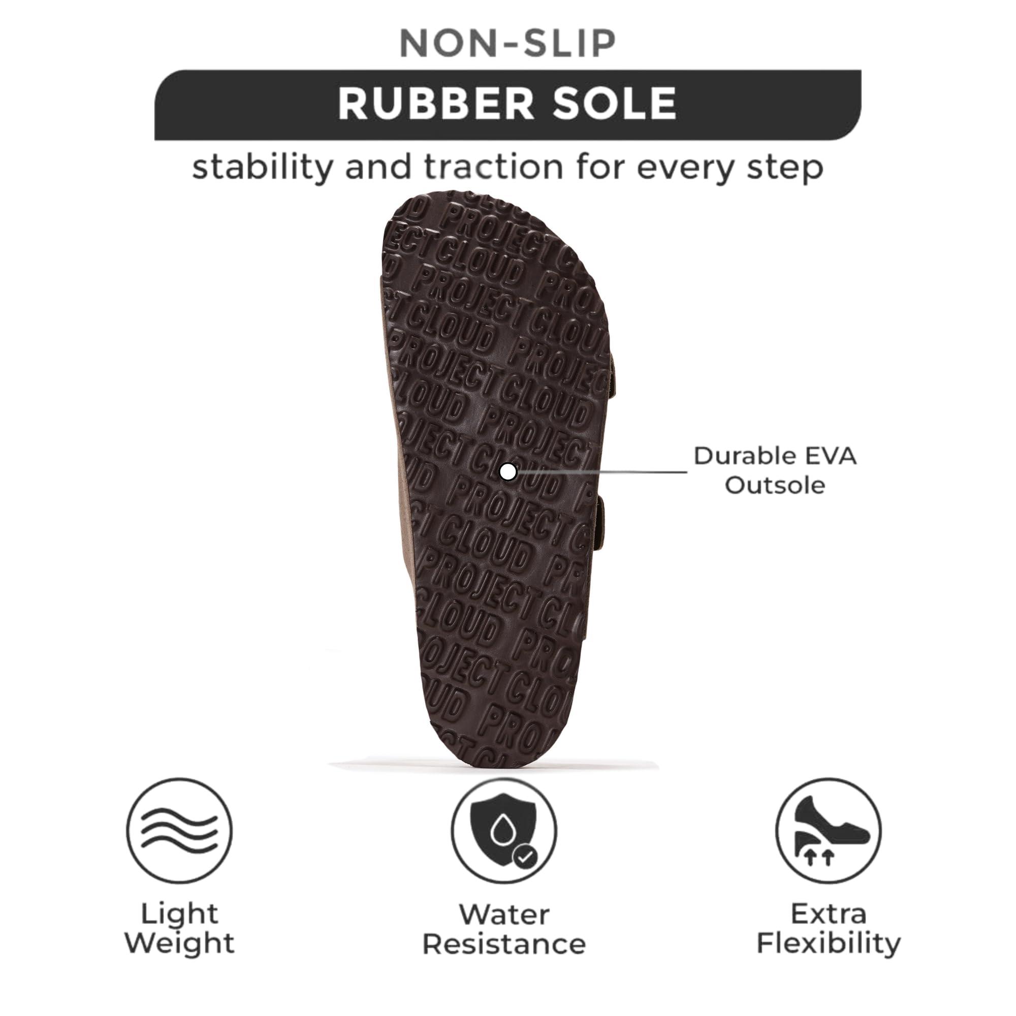 Project Cloud Genuine Leather Mens Sandals with Memory Foam Natural Cork Footbed Slides for Men Footwear - Non-Slip Double-Strap Buckle Summer Sandals (Arizona) - Image 4