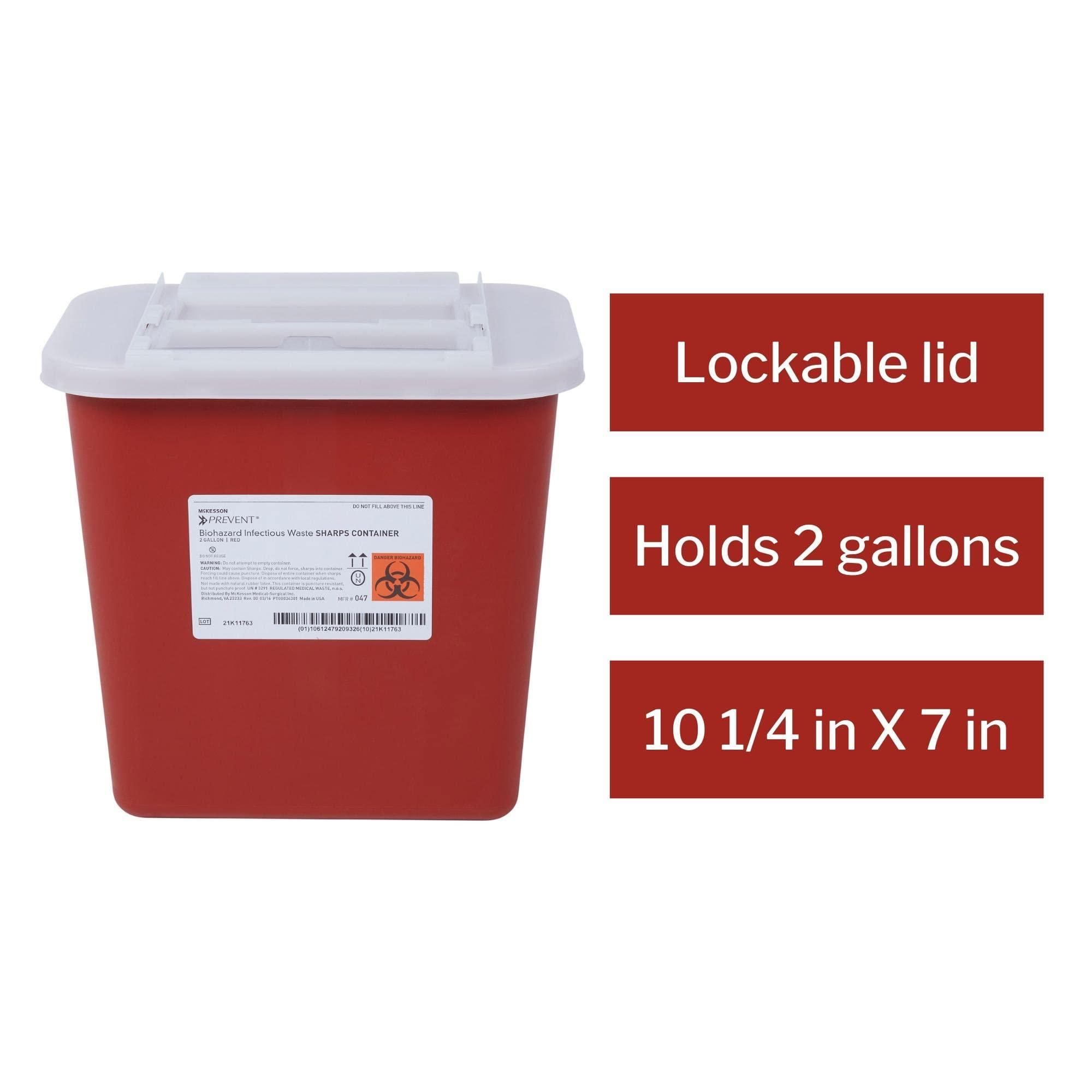 McKesson Prevent Biohazard Infectious Waste Sharps Container - Plastic, Horizontal Entry, Translucent Sliding Lid - Red, 2 gal, 7 in x 10 1/2 in x 10 1/4 in, 20 Count - Image 4