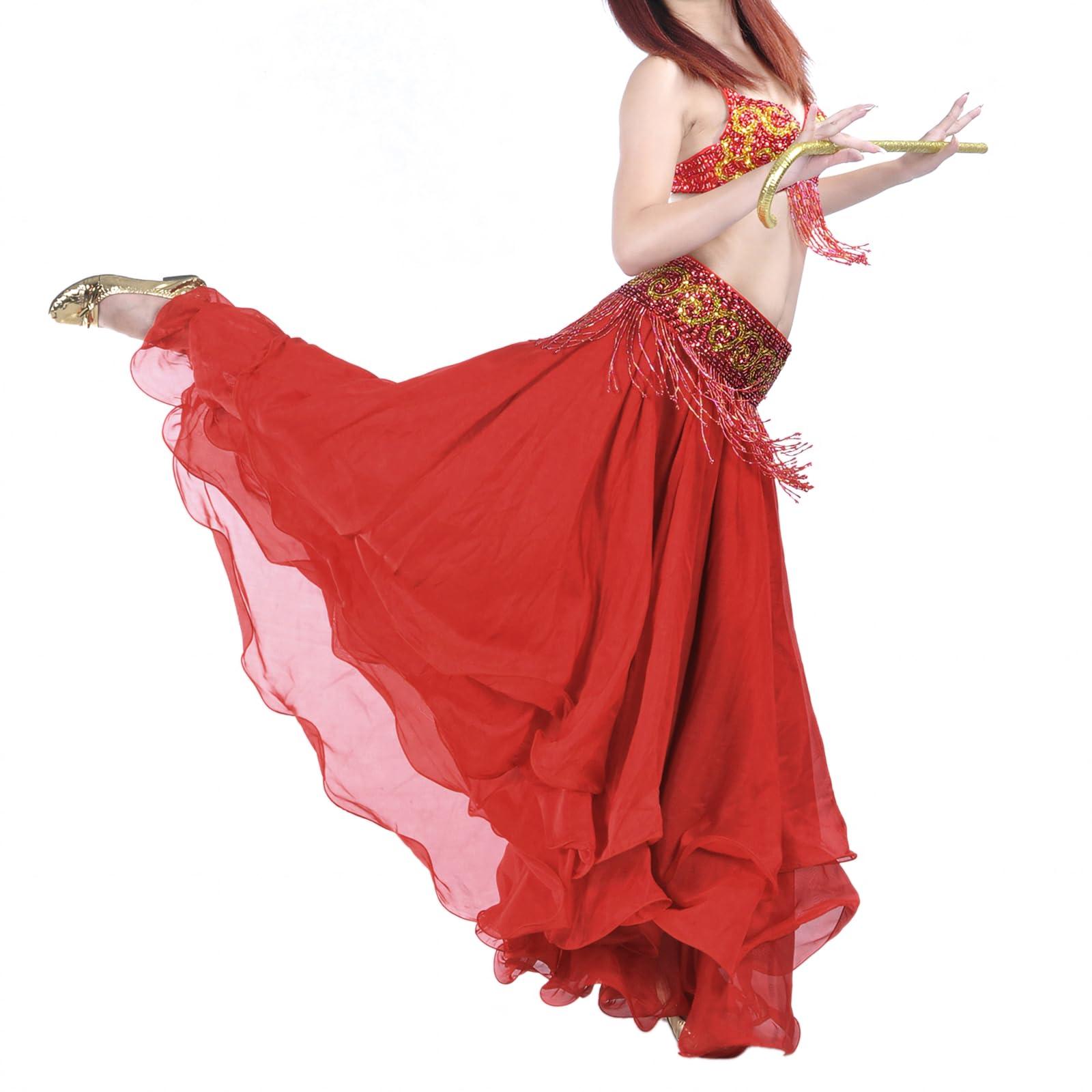 BellyLady Belly Dance Skirt Halloween Tribal Chiffon Tiered Maxi Full Skirt 37.8 Inch Length - Image 3