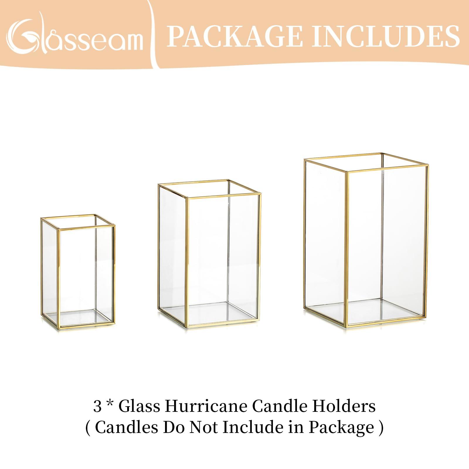 Glasseam Glass Hurricane Candle Holder: Set of 3 Gold Square Candle Holders for Pillar Candles Large for Table Centerpiece Wedding Christmas Decorative - Image 7