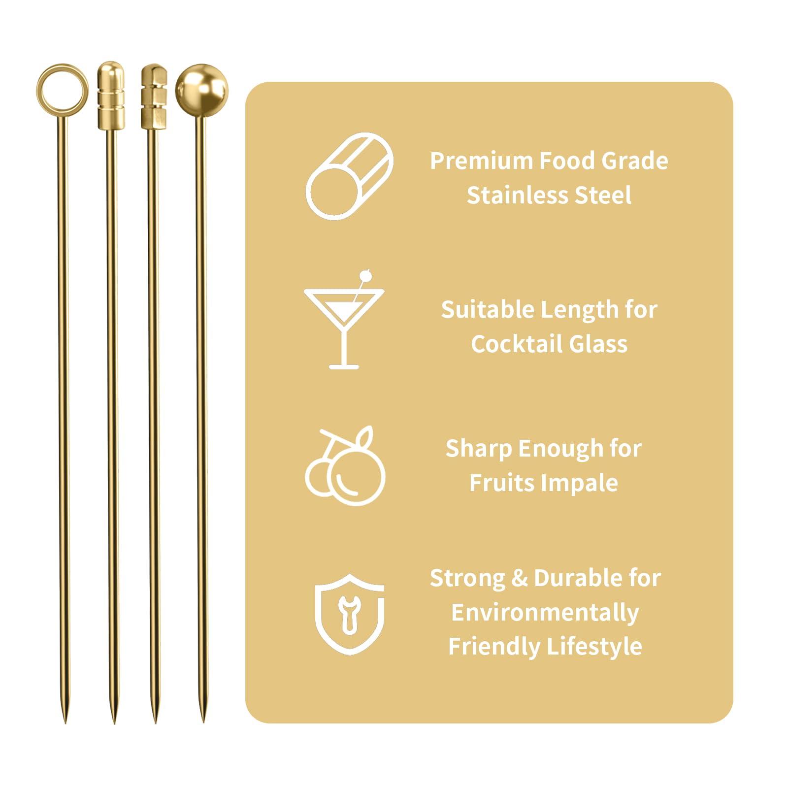 Metal Cocktail Picks 16Pack+Holder Kit, 304 Stainless Steel Cocktail Toothpicks, Reusable Cocktail Skewers, Garnish Picks Bloody Mary Skewers, Metal Martini Picks for Olives Appetizers Fruit - Image 6