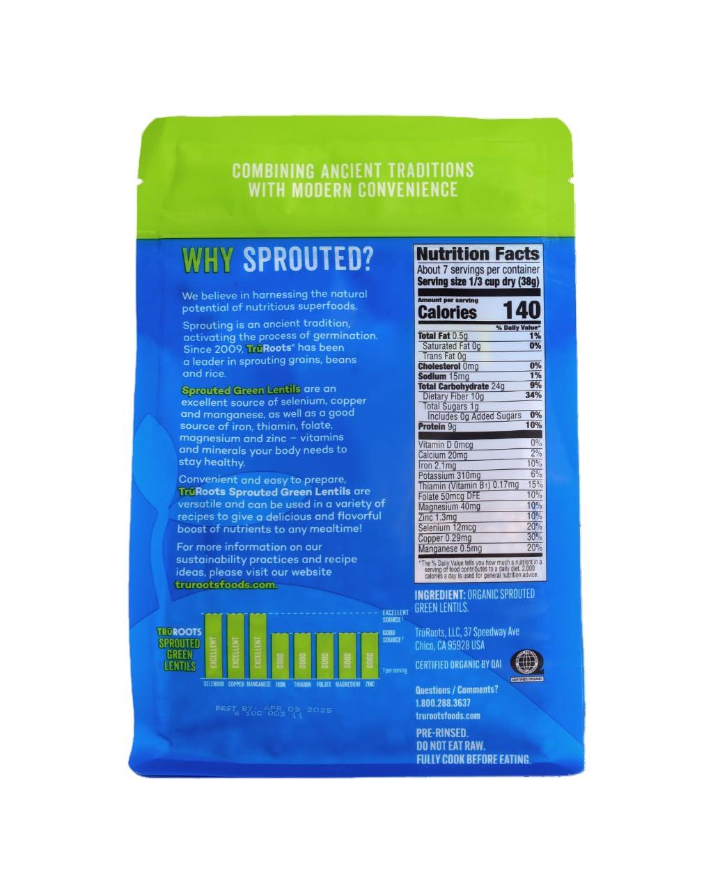 TruRoots Organic Sprouted Green Lentils, 10 Ounces, Certified USDA Organic, Non-GMO Project Verified - Image 2