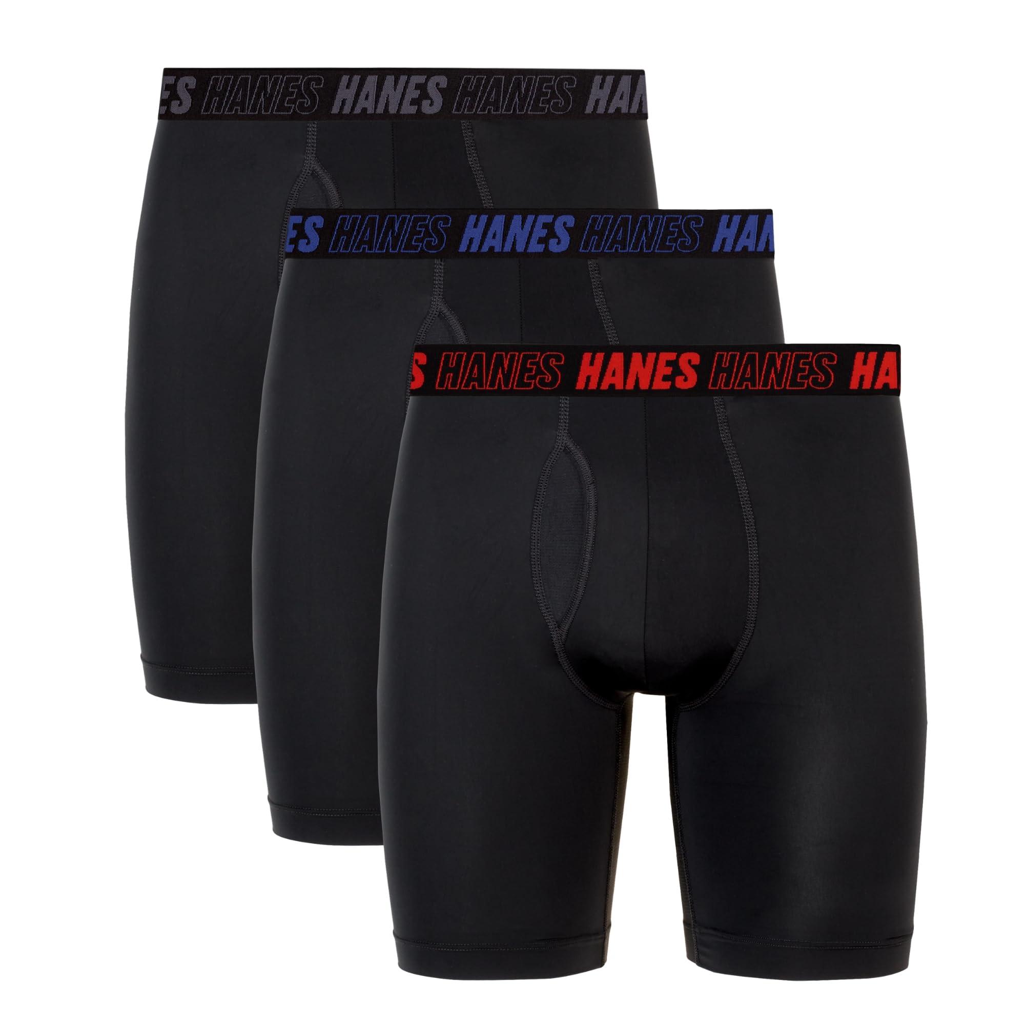 Hanes Men's Moves Performance Boxer Brief, Total Support Pouch, Regular, Trunk, and Long Leg, 3-Pack