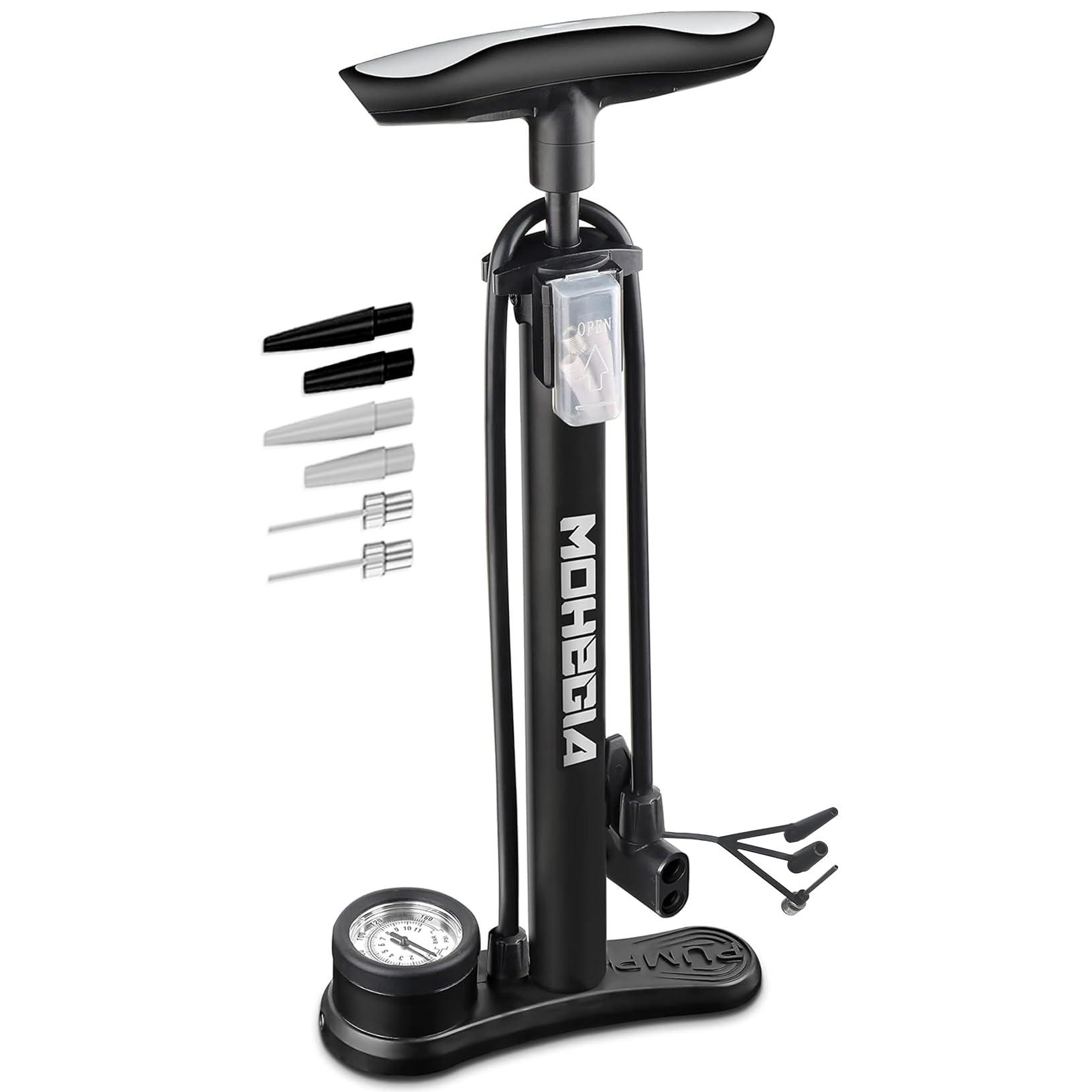 MOHEGIA Bike Floor Pump with Gauge,Air Bicycle Pump Inflator with High Pressure 160 PSI,Fits Schrader and Presta Valve - Image 1
