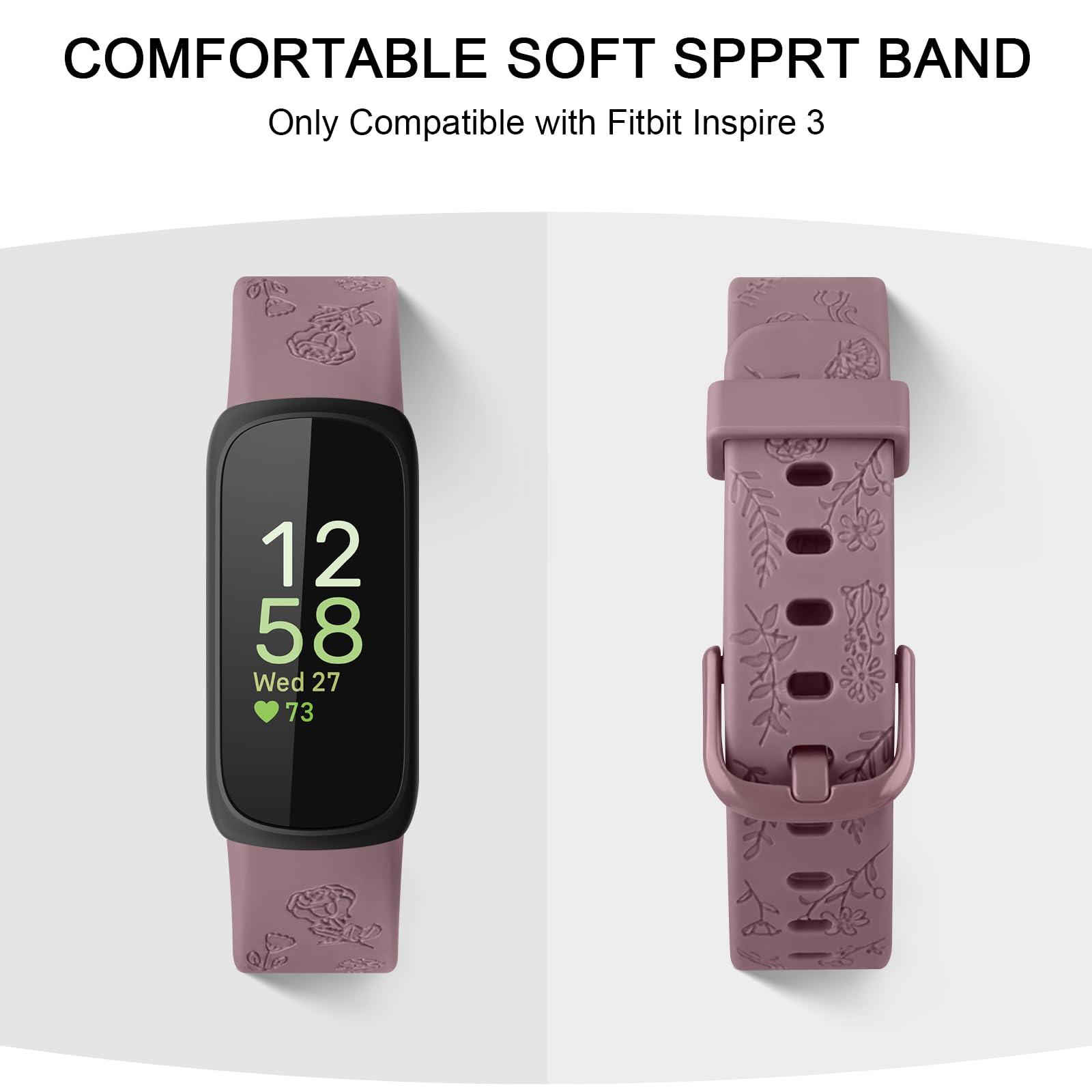 Meliya Compatible with Fitbit Inspire 3 Bands for Women Men, Floral Engraved Silicone Straps Replacement Wristband for Fitbit Inspire 3 Fitness Tracker - Image 2