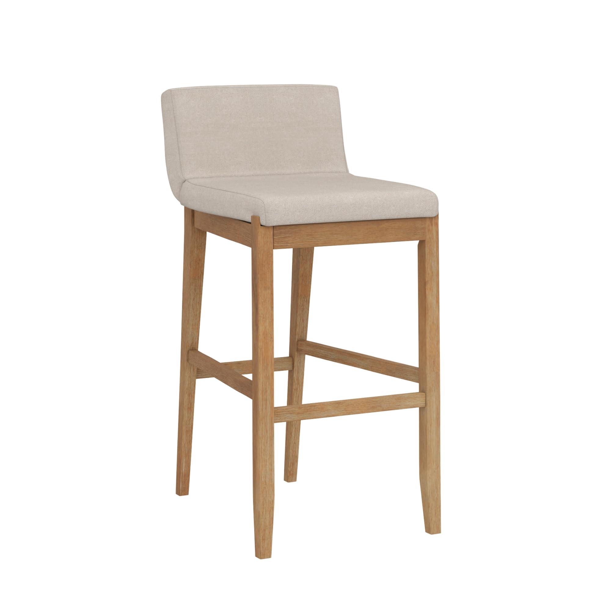 Nathan James Gracie Modern Bar Stool with Back, Cushioned Bar Height Stool with Natural Flax Upholstery and Brushed Wooden Legs, Natural Flax/Brown - Image 6