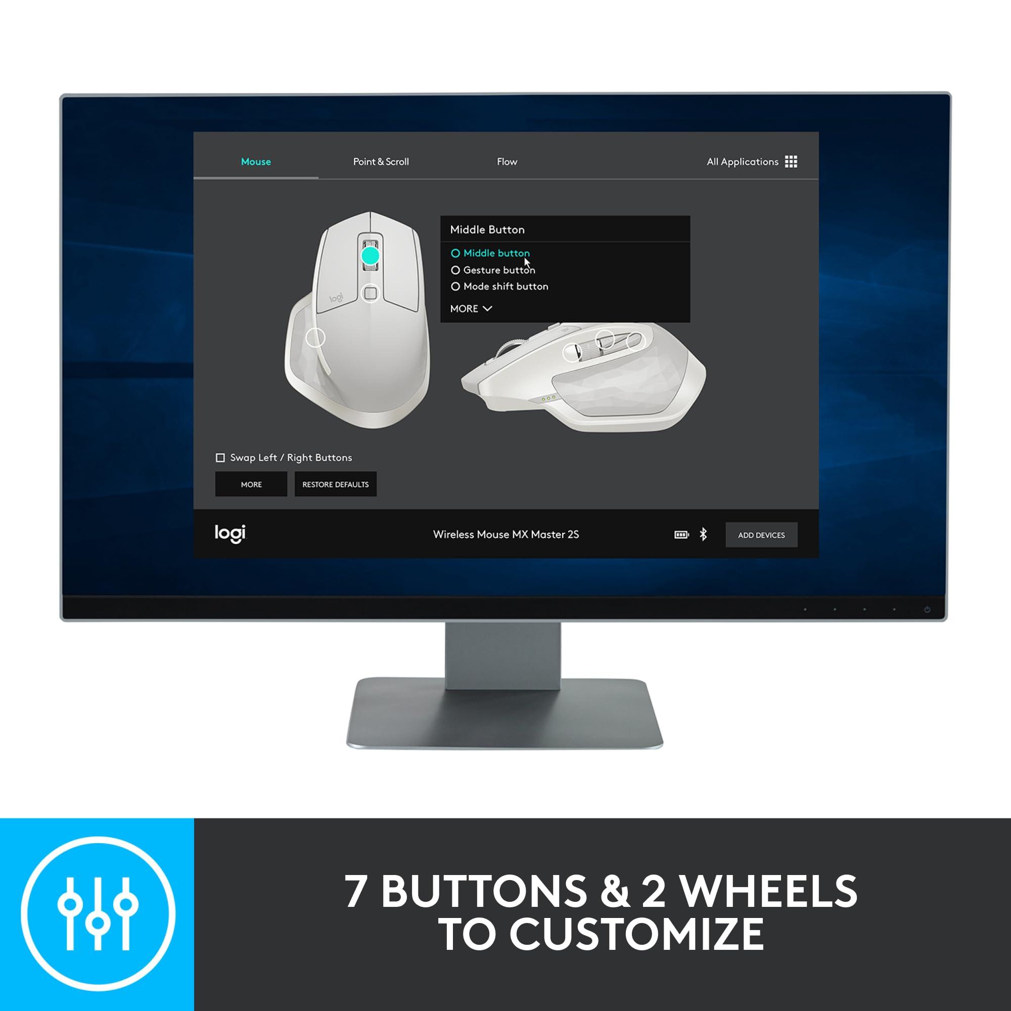 Logitech MX Master 2S Bluetooth Edition Wireless Mouse – Use on Any Surface, Hyper-Fast Scrolling, Ergonomic, Rechargeable, Control Up to 3 Apple Mac and Windows Computers - Graphite - Image 9