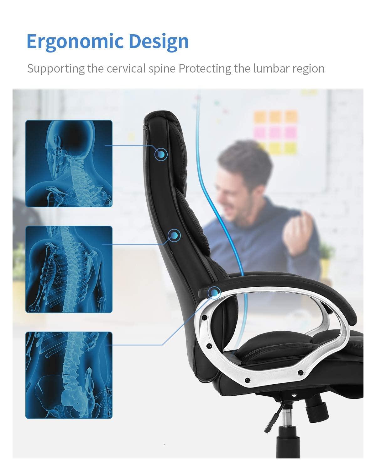 FDW Office Chair Computer High Back Adjustable Ergonomic Desk Chair Executive PU Leather Swivel Task Chair with Armrests Lumbar Support (Black) - Image 7