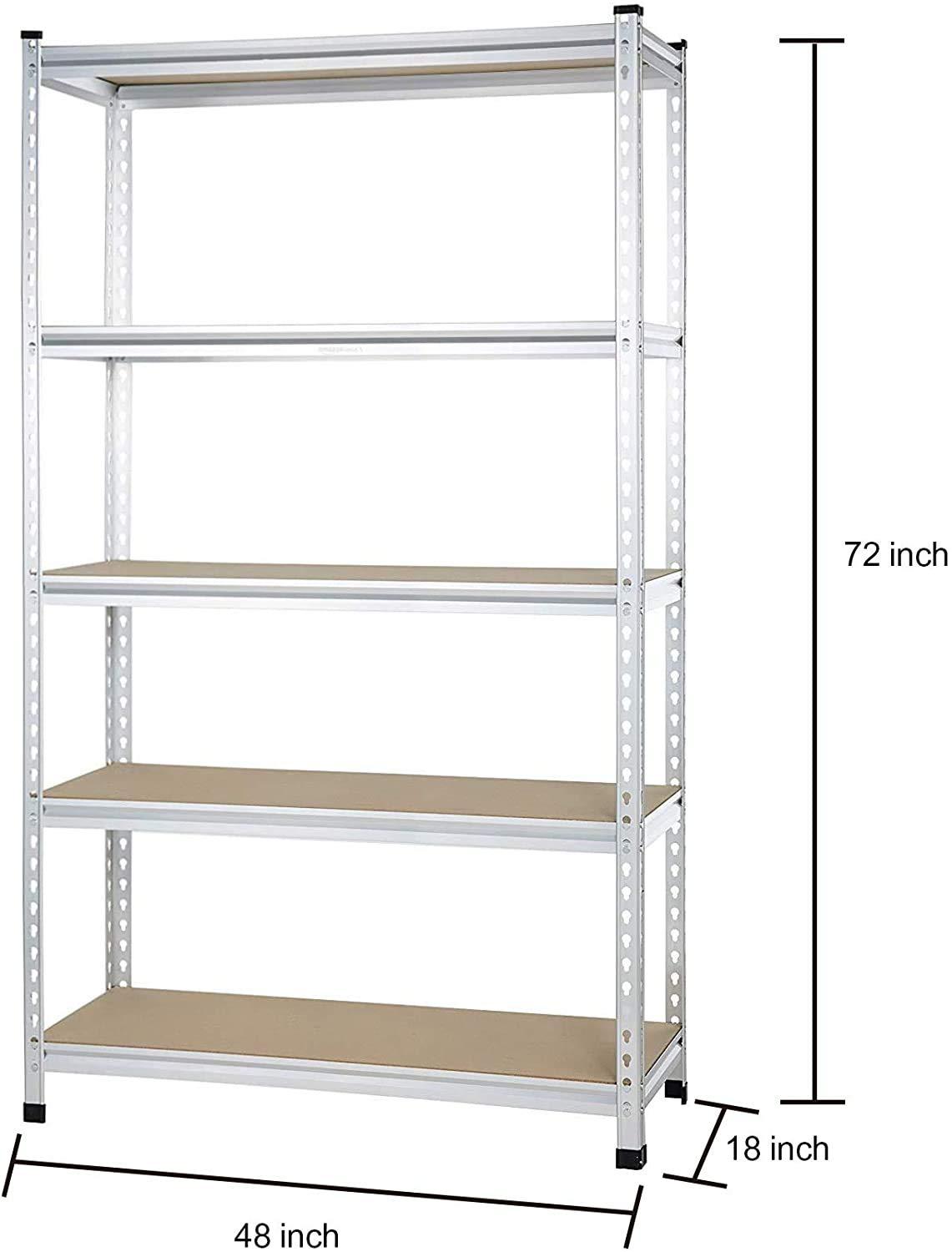 Amazon Basics 5-tier Medium Duty Storage Shelving Single Post Press Board Shelf - 48 x 18 x 72 Inches, Aluminum - Image 2