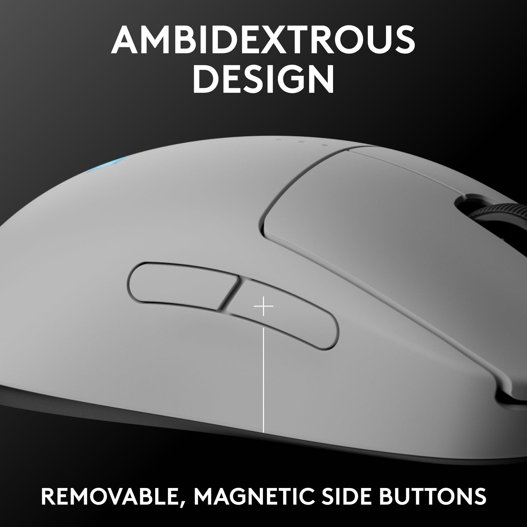Logitech G PRO 2 Lightspeed Wireless Gaming Mouse, Right- or Left-Handed Mouse with up to 4 Customizable and Switchable Magnetic Side Buttons, 44K DPI Sensor, USB-C Charging, for PC/Mac - White - Image 3