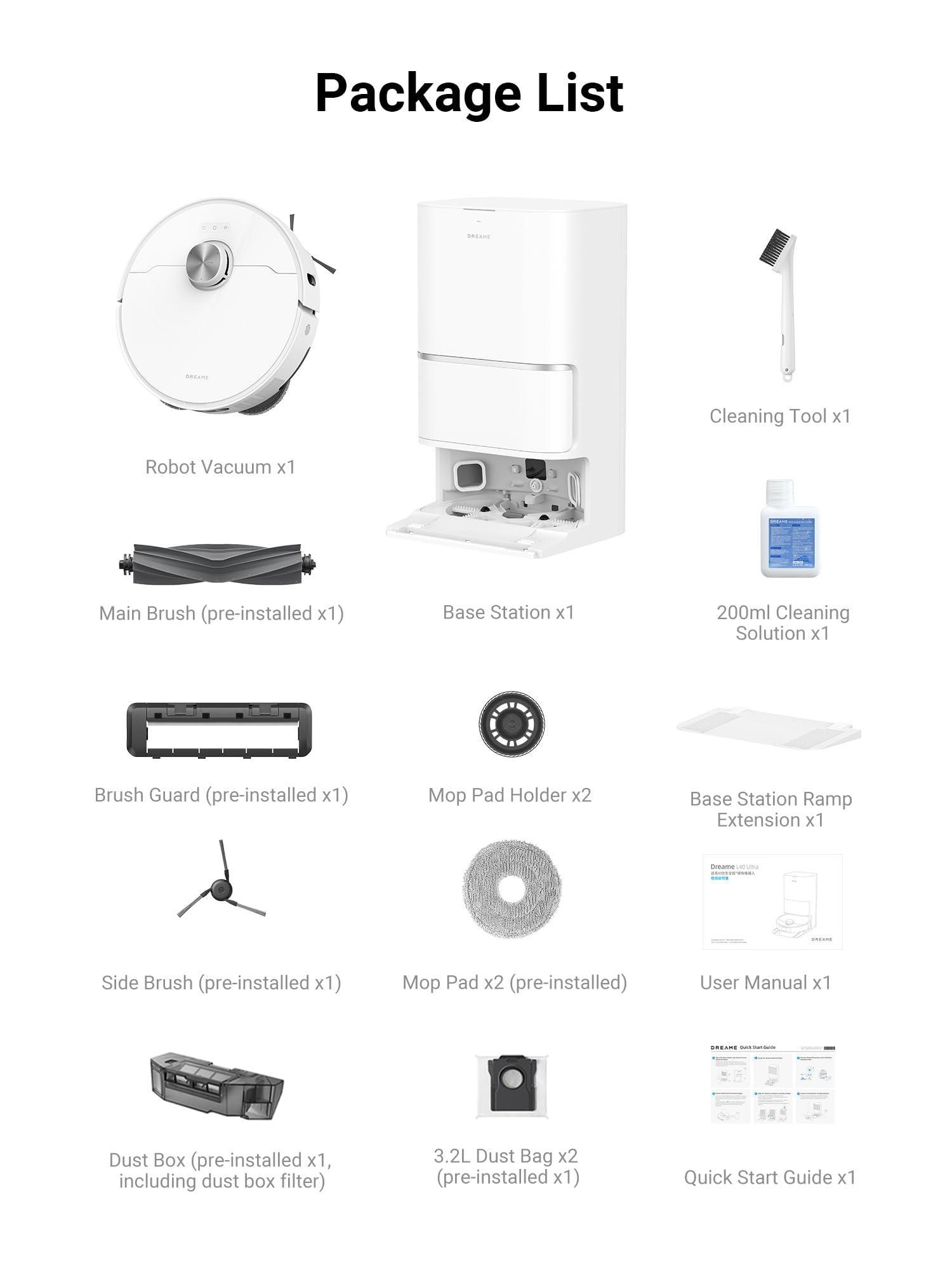 DREAME L40 Ultra Robot Vacuum with Removable & Liftable Mop, Extendable & Liftable SideBrush, 11,000Pa Suction, 149℉ Mop & Washboard Self Cleaning, Auto-Empty, Auto Refill, Voice Control - Image 9