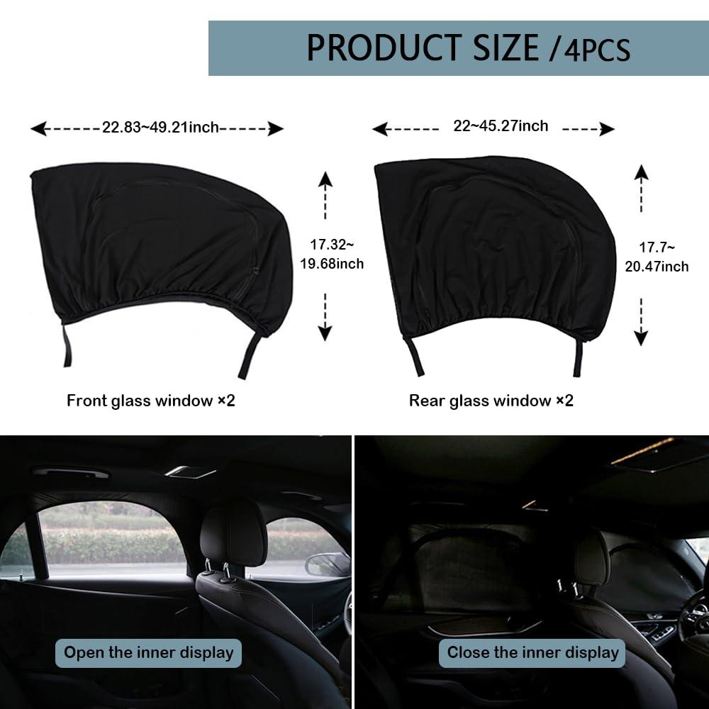 4PCS Car Window Shades with Zipper,Breathable Car Window Cover Baby Window Shades for Car,Camping Essentials Side Window Sun Shade for Privacy Protection Fits Most Cars - Image 2