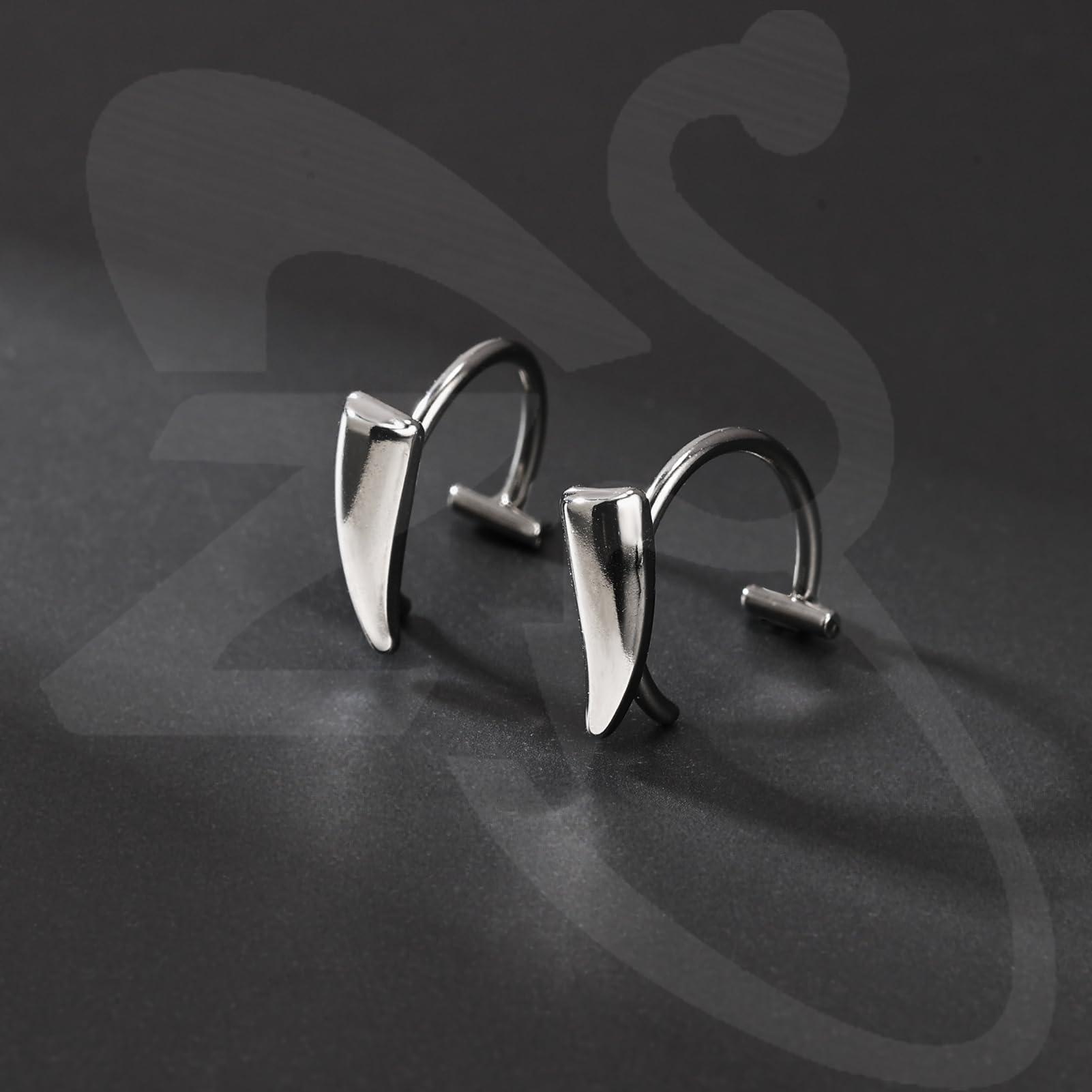 ZS Stainless Steel Fake Lip Ring Vampire Teeth Ring, Adjustable Fake Lip Piercing Non-Piercing Lip Cuff Ear Cuff Earrings Fake Septum Nose Piercing Jewelry For Women Men - Image 4