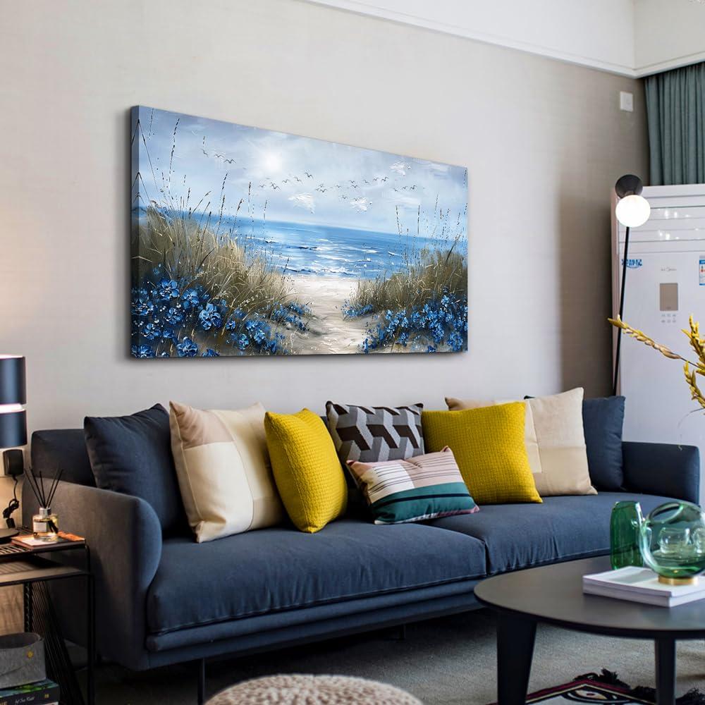 KELIYUAN Large Wall Art For Living Room Canvas Wall Decor For Office Bedroom Decorations Blue Ocean Wall Painting Sea Wave Wall Pictures Artwork Modern Beach Posters Aesthetic Home Decor 24"x48" - Image 2