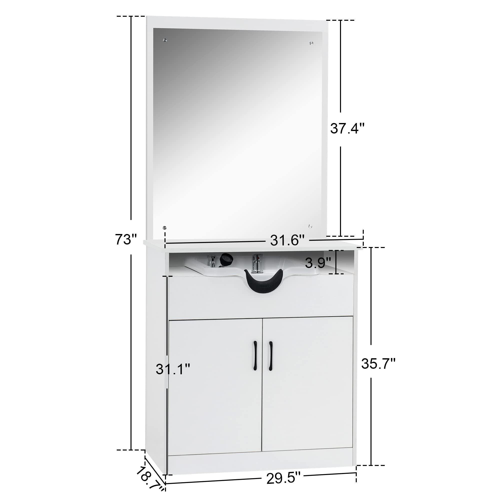 BarberPub Backwash Shampoo Bowl Sink Chair Station with Mirror Salon Styling Cabinet Spa Equipment 3130 (White) - Image 3