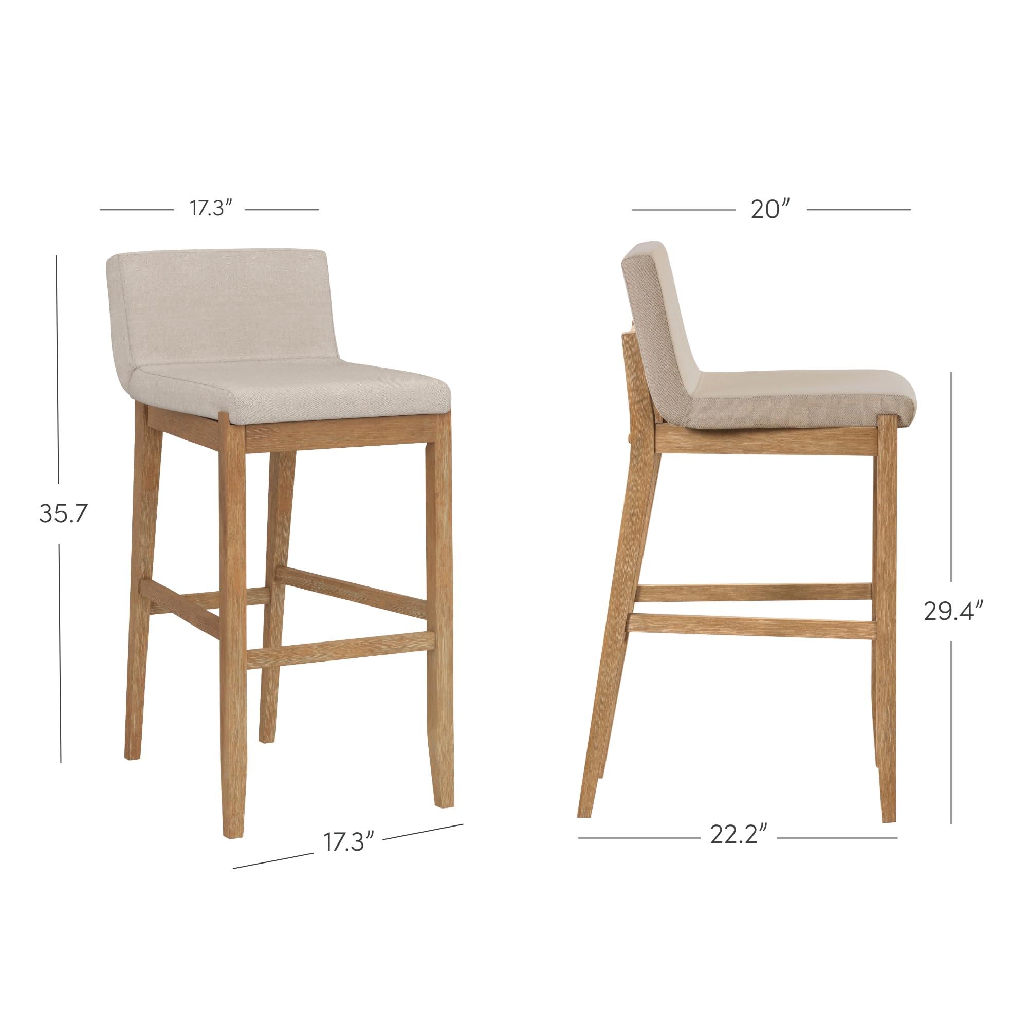 Nathan James Gracie Modern Bar Stool with Back, Cushioned Bar Height Stool with Natural Flax Upholstery and Brushed Wooden Legs, Natural Flax/Brown - Image 2