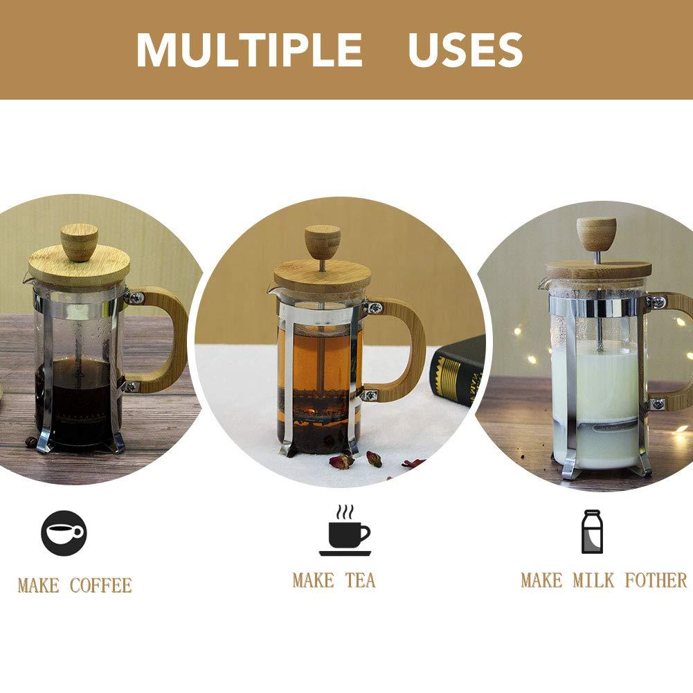 Sivaphe 12 oz French Press Coffee/Tea Maker Single Cup Espresso Press Stainless Steel Filter 0.35L High Borosilicate Carafe Durable Bamboo Handle Small Coffee Maker - Image 6