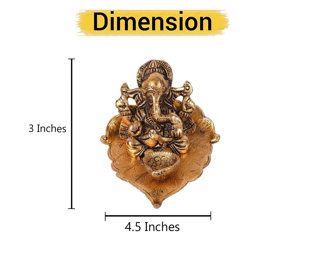 NOBILITY Ganesha on Leaf Statue Gold Ganesh Idol with Diya for Home Office Pooja Puja Diwali Decorative Wedding Return Gift Items 10 Pcs - Image 3