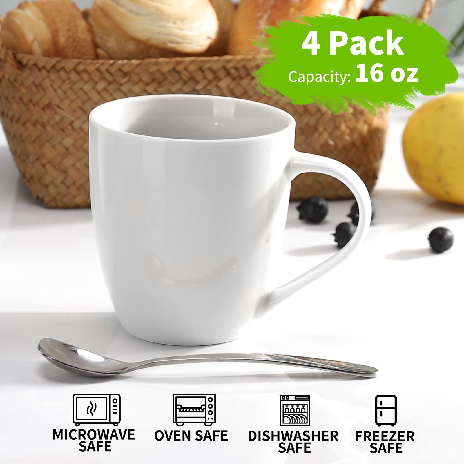 Mfacoy White Coffee Mugs Set of 4, 16 Ounce Mug with Handles, Ceramic Coffee Cups, Porcelain Mugs Sets, Large Coffee Mugs for Coffee, Tea, Hot Cocoa, Milk, Microwave and Dishwasher Safe - Image 5