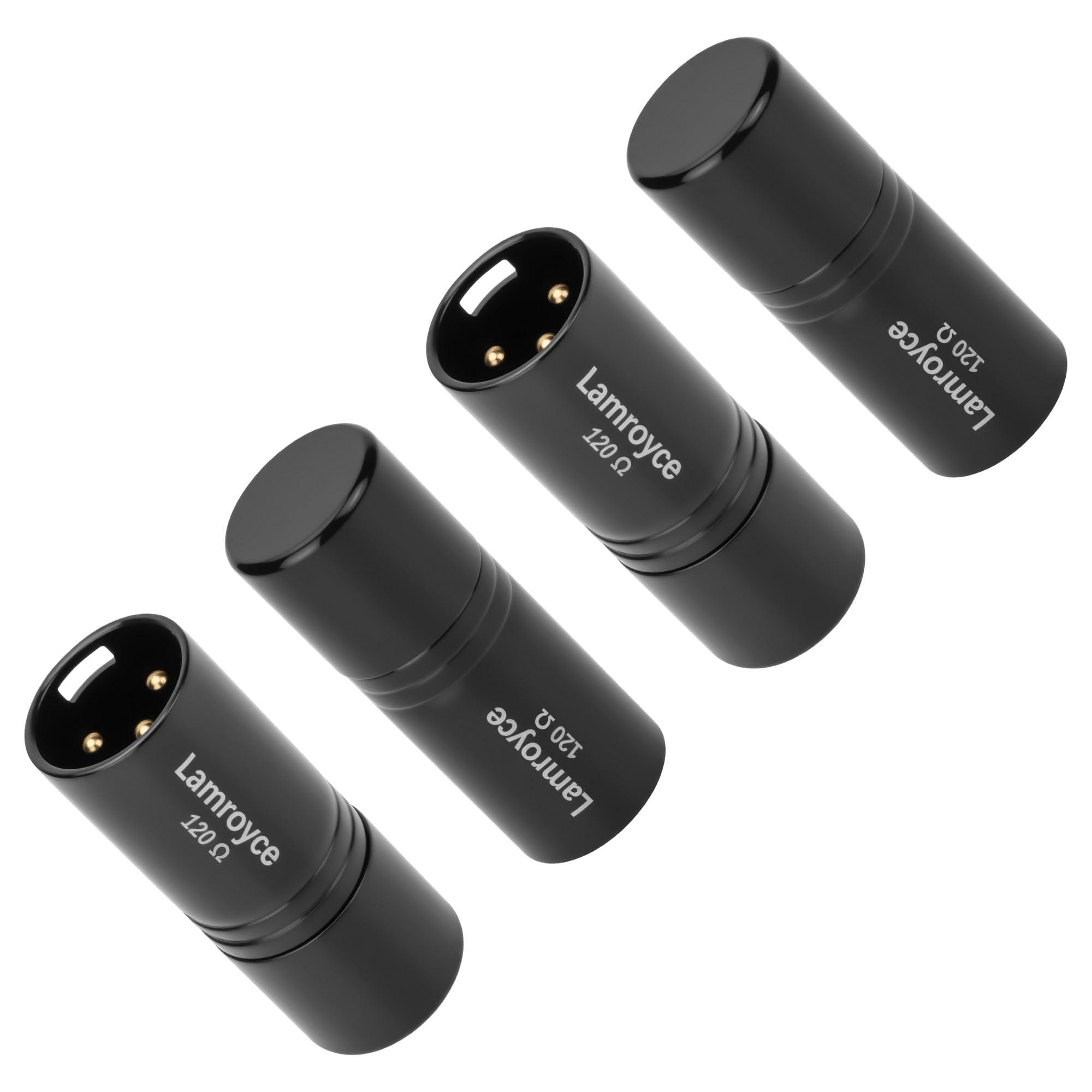Lamroyce 3-Pin DMX Terminator 4 Pack, 120 Ohm 3-Pin XLR Male Signal Termination Resistor Lighting Accessories for Stage Par Lights/XLR Audio Systems/DJ Light Party, Black