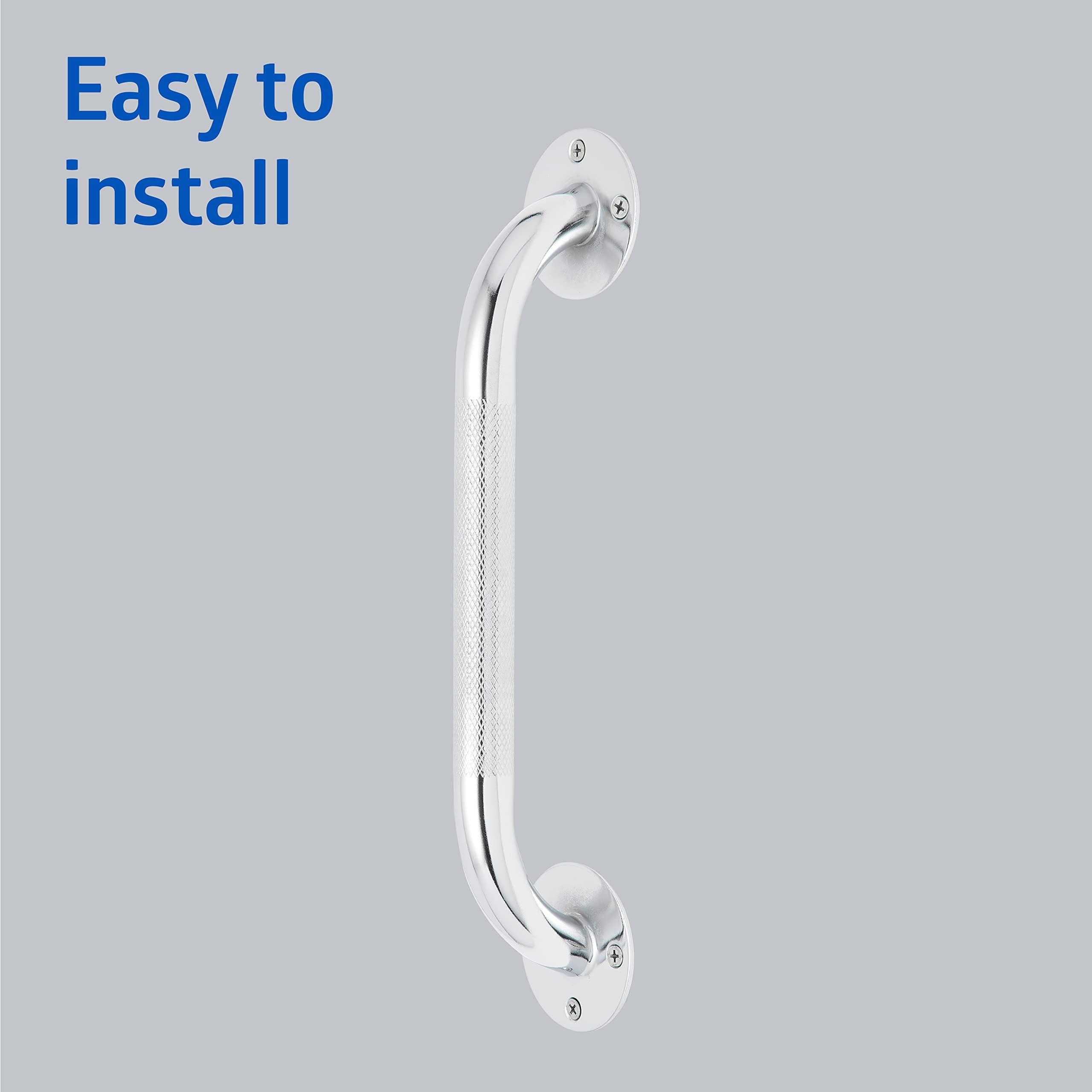 Medline Knurled Chrome 12” Grab Bar for Shower & Bathtub, Independence & Ease of Movement — for Elderly, Handicapped or Seniors, 300 lb. Capacity, 1 Bar - Image 3