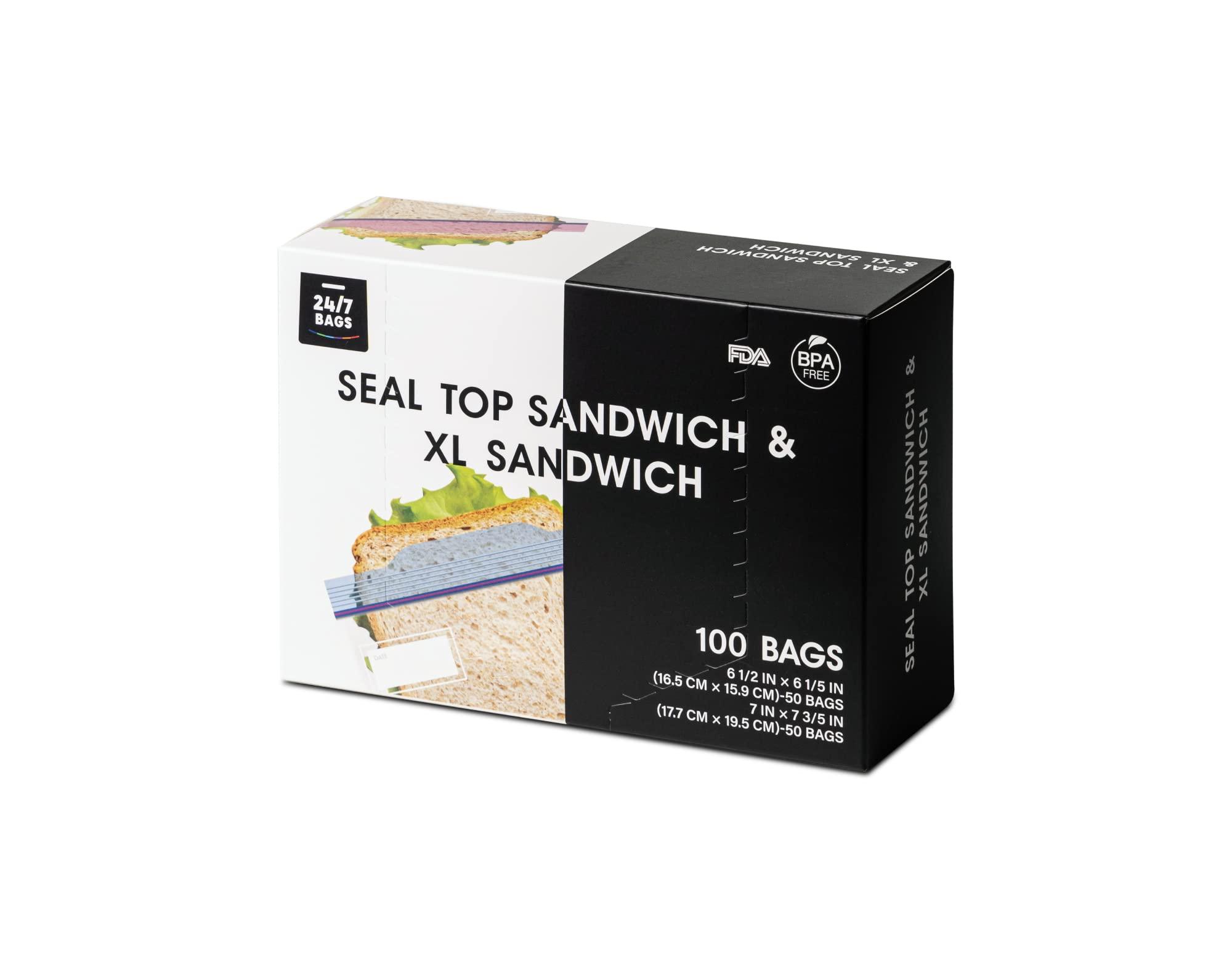 100 Count, Sandwich & XL Sandwich Zip Bags, Easy Open Tabs, Writable Rectangle (50 Bags Each Size)
