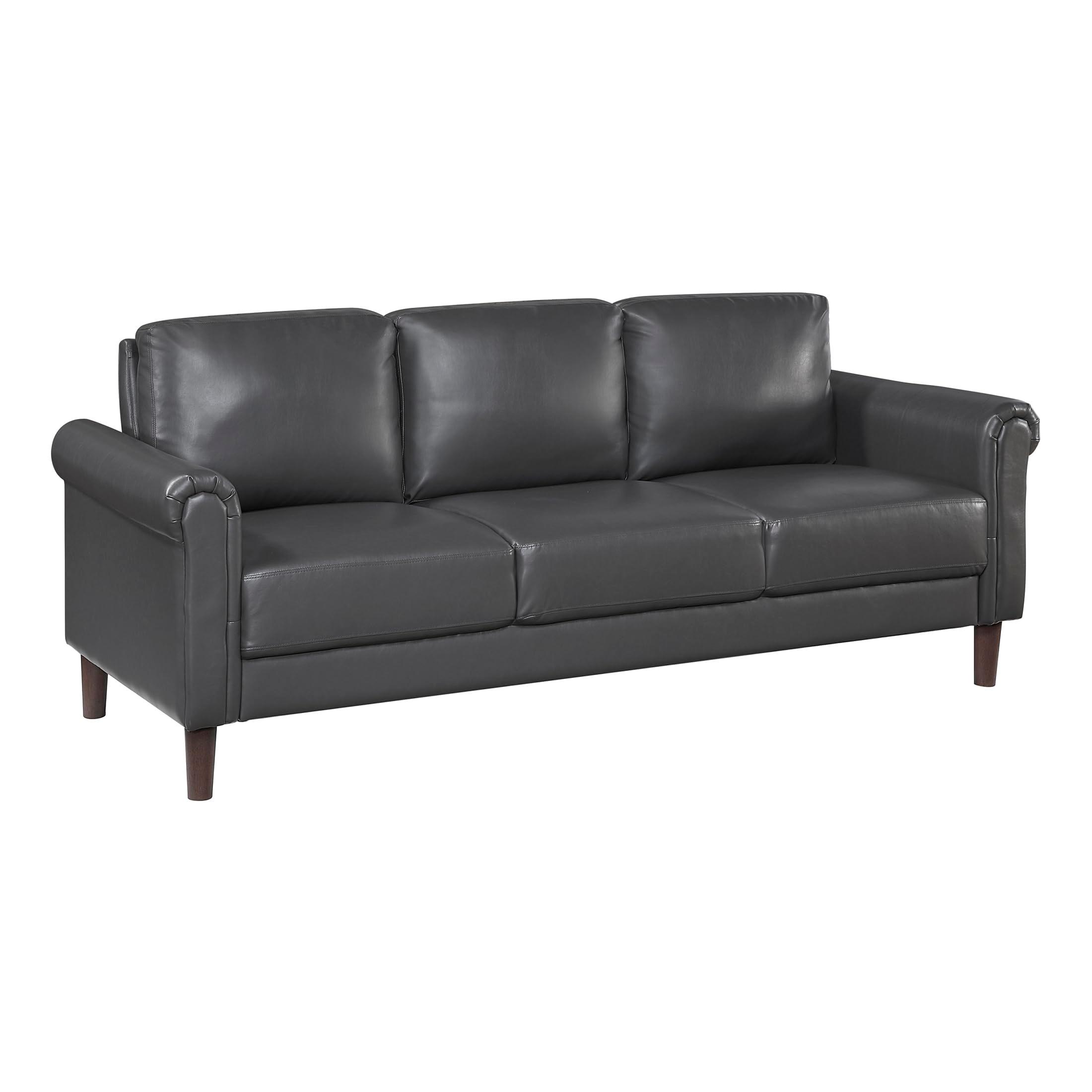 Lexicon 79" W Sofa Couch, Faux Leather Upholstered Couch, Sofa with Rolled Armrest for Bedroom/Office/Waiting Room, 3 Seater, Dark Gray - Image 6