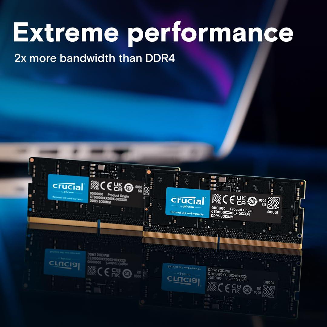 Crucial 32GB DDR5 RAM Kit (2x16GB), 5600MHz (or 5200MHz or 4800MHz) Laptop Memory 262-Pin SODIMM, Compatible with Intel Core and AMD Ryzen 7000, Black - CT2K16G56C46S5 - Image 2