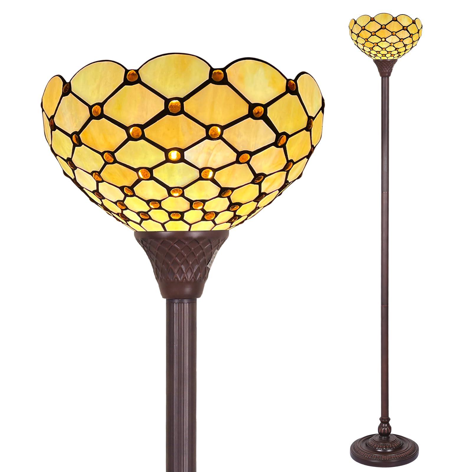 Capulina Tiffany Torchiere Floor Lamp 70 Inches Height Industrial Pole Vintage Amber Beads Style Standing Floor Light for Home Office Living Room Bedroom Farmhouse
