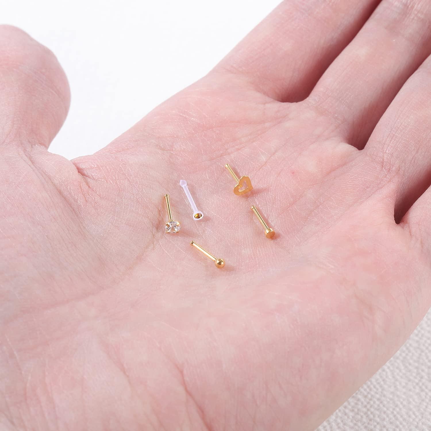 ZS 12Pcs 20G Nose Studs Rings - Surgical Steel L Shape Nose Bone Nose Screw CZ Nostril Piercing Jewelry for Women - Image 7