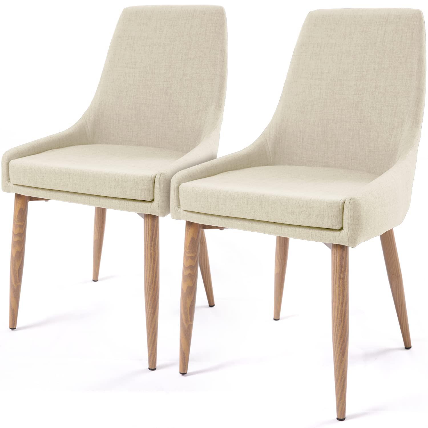 E&D FURNITURE Dining Chairs, Accent Living Room Chair Set of 2 Beige Kitchen and Dining Room Chairs with High Back 2 Pack Fabric Dining Chairs Sillas para Comedor Upholstered Dining Metal Leg Chairs