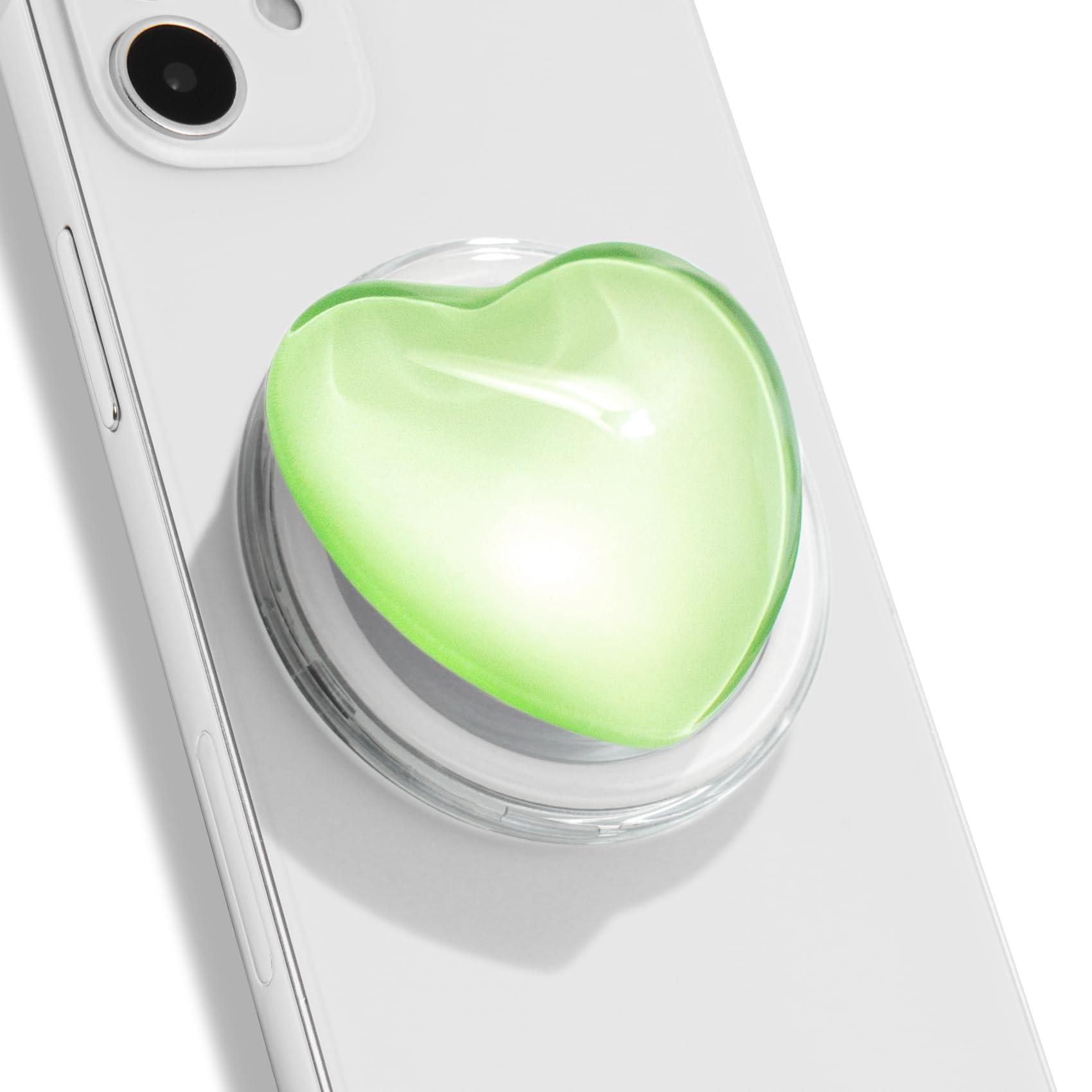 OnTheGrip Compatible with Magsafe Magnetic Cute Glass Heart Design Collapsible Mobile Phone Grip Stand Holder for Smartphone Tablet Cell Phone Accessory (Green)