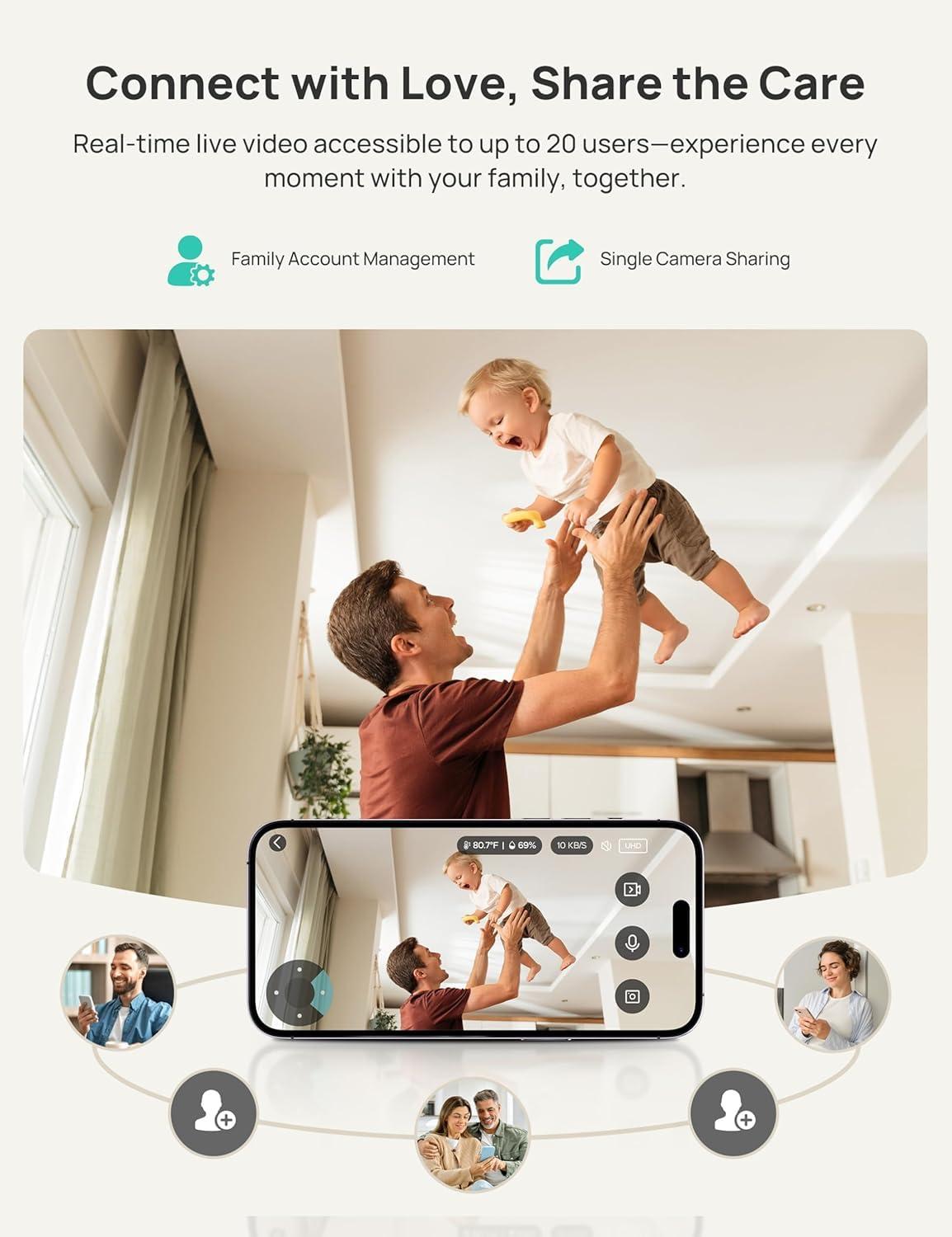 Dr.Care VistaView Smart WiFi Baby Monitor - 5” 1080P Split Screen & 2K Camera App Control, Cry & Motion Alerts, HD Night Vision, 5000mAh Battery, 2-Way Talk, Multi-User, Triple Security, 1279ft Range - Image 6