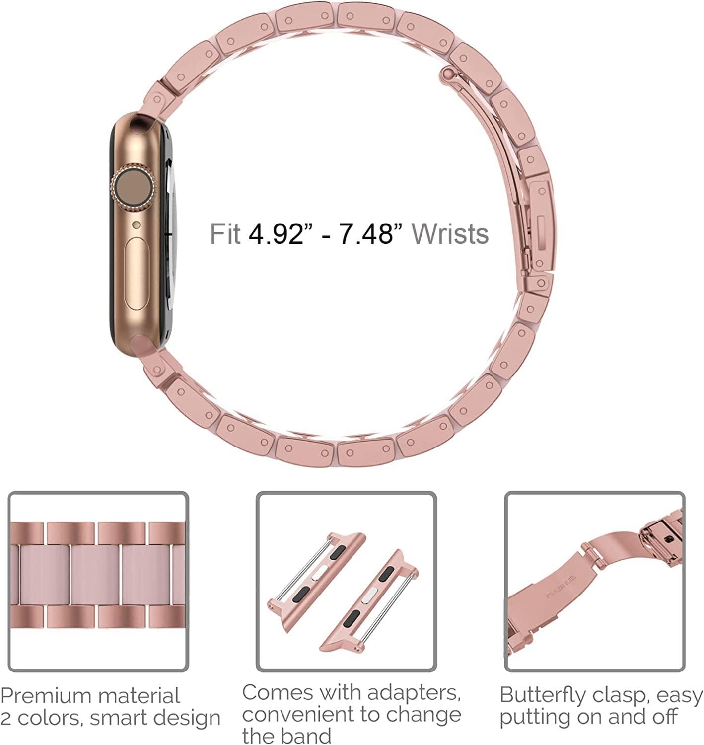 Wearlizer Rose Pink Compatible with Apple Watch Band 38mm 40mm 41mm Womens Mens Replacement, Stainless Steel Strap Fashion Resin Wristband Sleek Bracelet Metal iWatch Ultra2/SE/10/9/8/7/6/5/4/3/2/1 - Image 6
