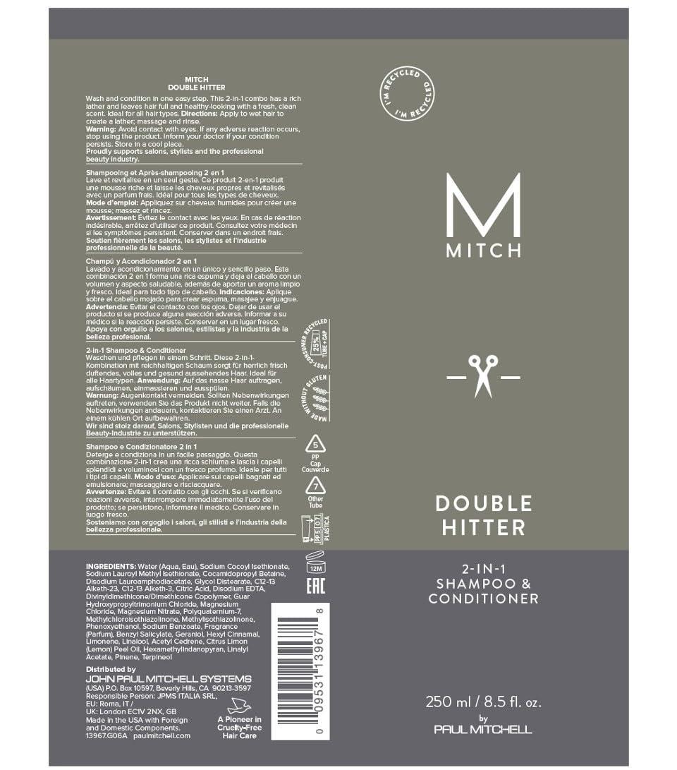 MITCH by Paul Mitchell Double Hitter 2-in-1 Shampoo & Conditioner for Men, For All Hair Types - Image 7