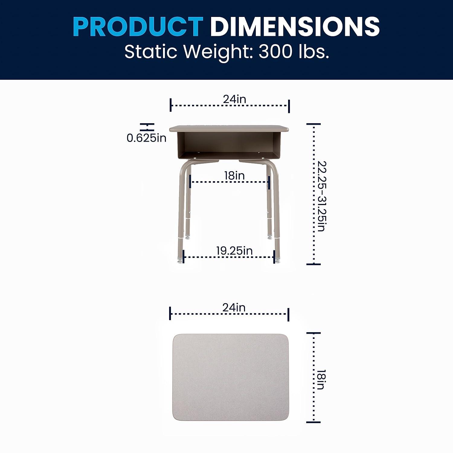 Flash Furniture Billie Student Desk - Gray Granite Open Front School Desk - Silver Metal Frame - 24"W x 18"D Adjustable Height, Durable for School or Remote Learning - Image 3