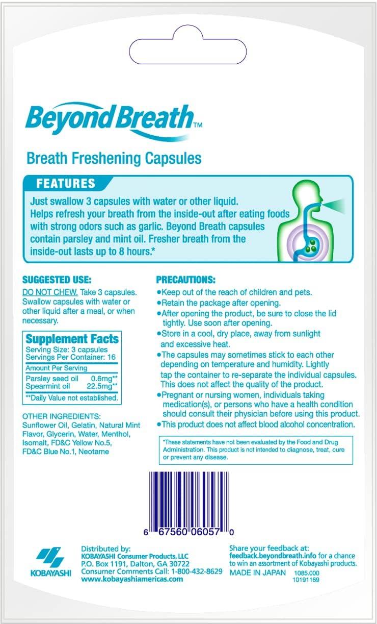 Beyond Breath Breath Freshening Capsules, Fresher Breath From Inside-Out, Even Works On Bad Breath From Garlic, Lasts Up To 8 Hours, 50 Capsules - Image 2