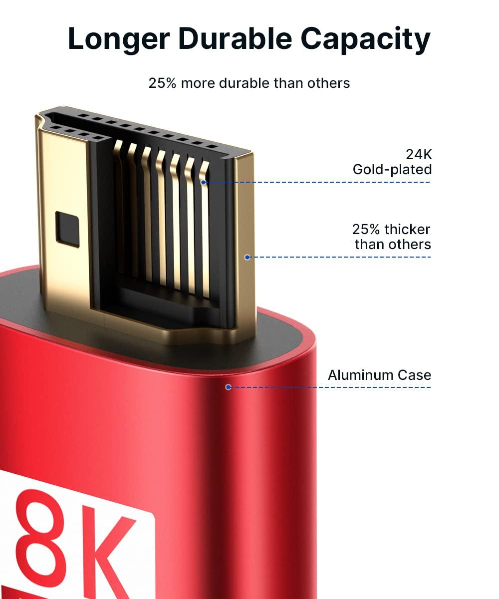 10K 8K HDMI Cable 2.1 2 Pack 6ft, JSAUX 48Gbps Ultra High Speed HDMI Cable Braided Cord, 4K@120Hz, 4K@144Hz, 8K@60Hz, HDCP 2.2&2.3, HDR 10, eARC,ARC Compatible with Dolby PS5 Monitor HDTV Soundbar-Red - Image 5