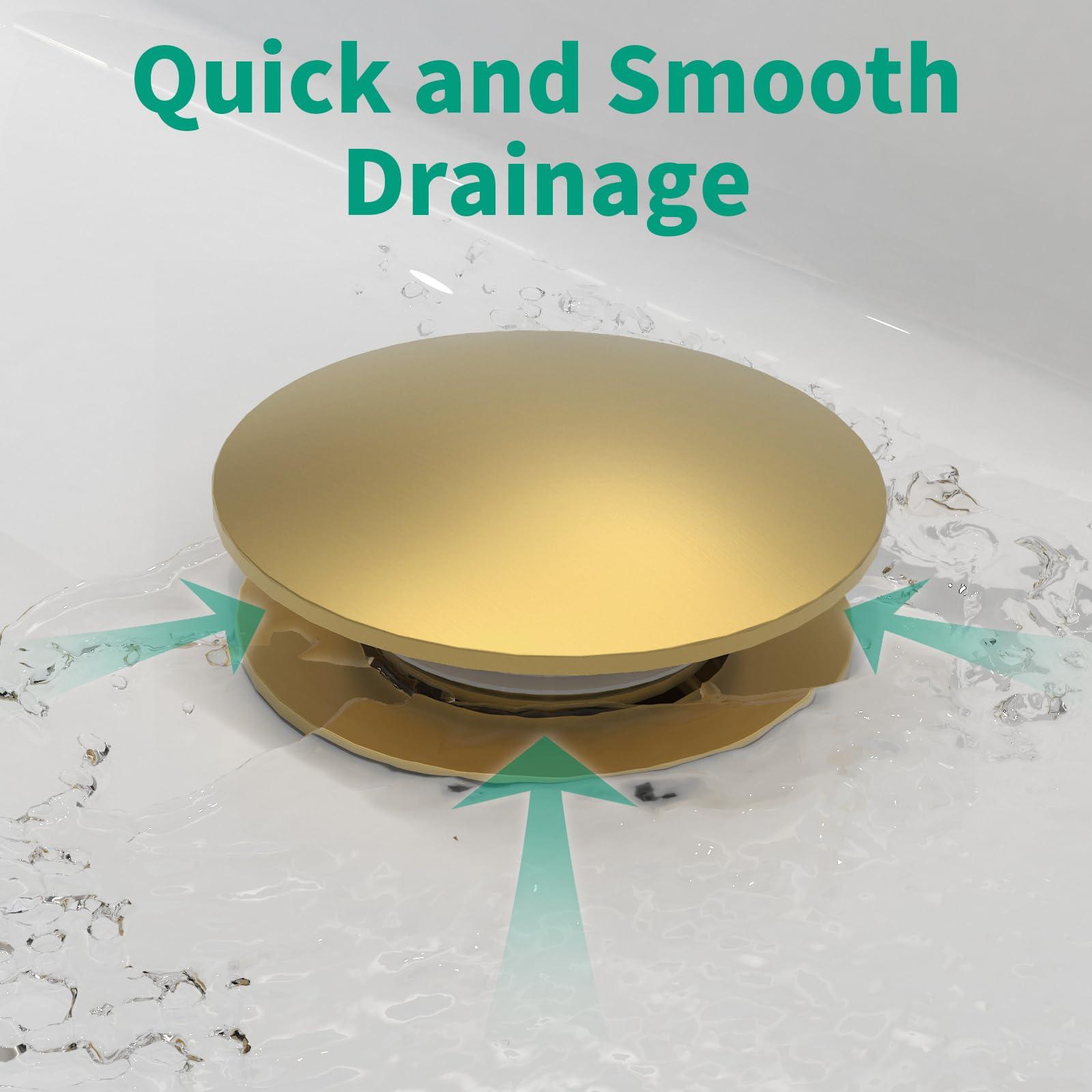 HEROBAI Bathroom Pop up Drain Without Overflow, Anti-Clogging Vessel Sink Drain Strainer, Pop Up Drain with Detachable Basket, Hair Catcher Bathroom Sink Drain Stopper(Brushed Gold, No Overflow) - Image 6