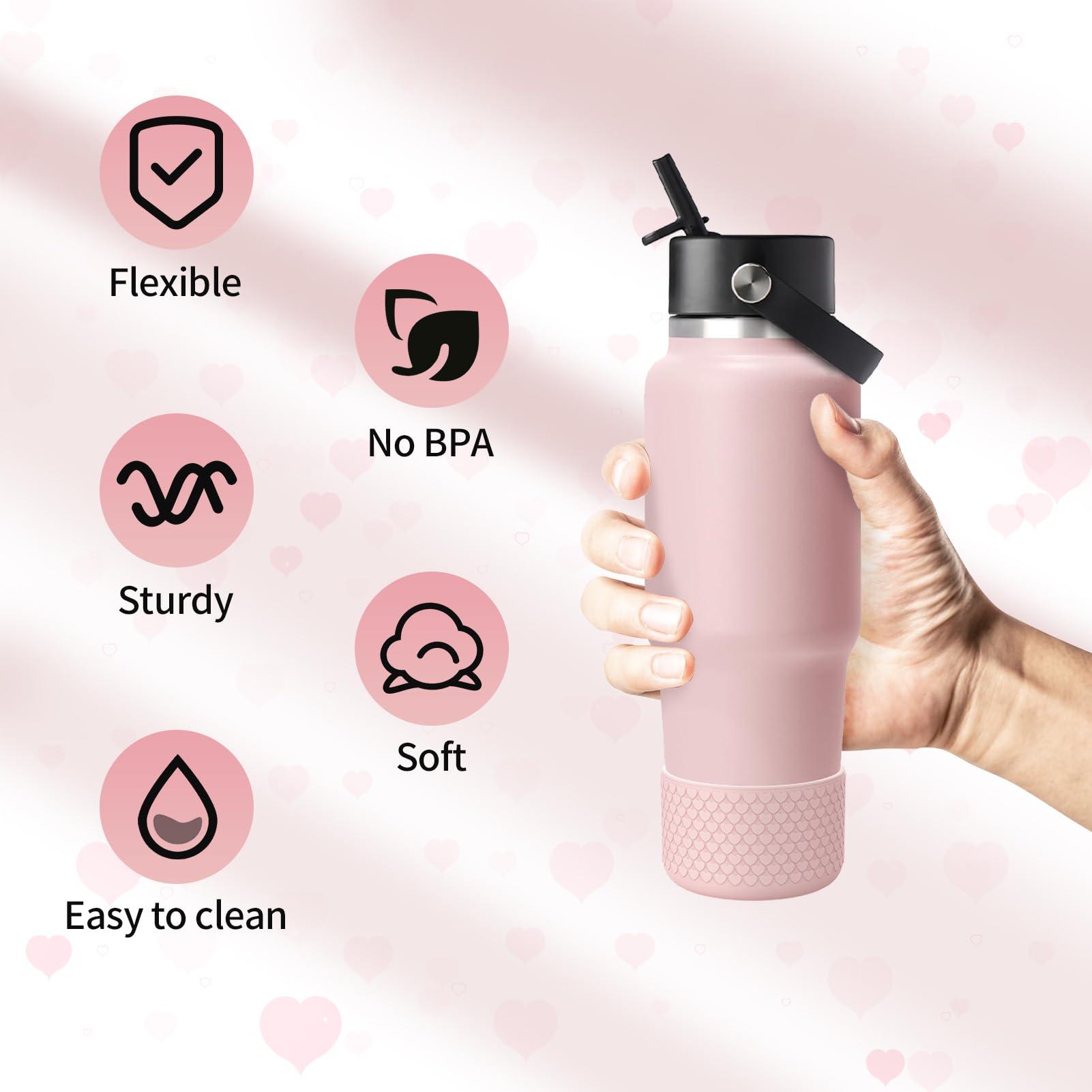 WUQID Heart Shape Silicone Boot, Compatible with Hydro Flask Wide Mouth Vacuum Water 32oz Bottle, Anti-Slip Reduce Dent Protective Bottom Sleeve Cover - Image 5
