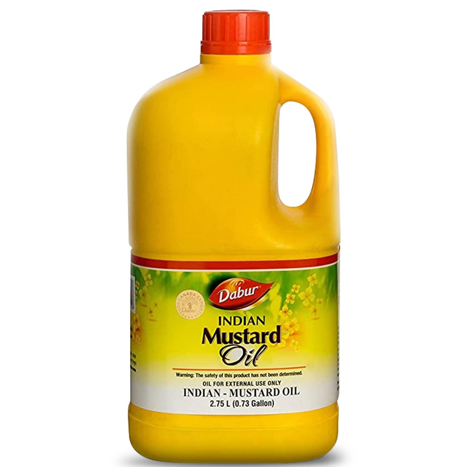 Dabur Kachi Ghani Mustard Oil - Unrefined Therapeutic-Grade Oil from Mustard Seeds for Skin, Hair Care, and Body Massage, Cold-Pressed (2750 ml)