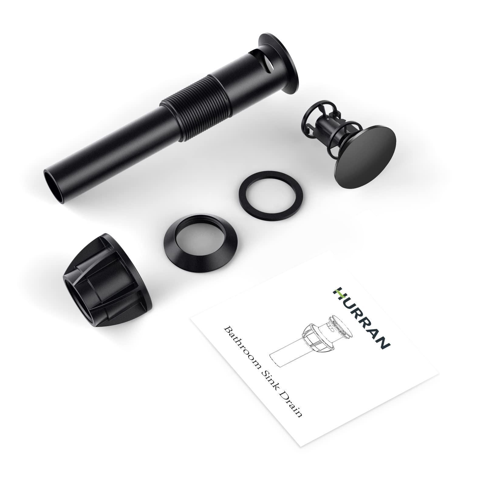 Bathroom Sink Drain with Overflow, Hurran Matte Black Universal Bathroom Sink Stopper for Bathroom Vanity Vessel Sink, Rapid Draining Plastic Pop-up Sink Drain with Hair Catcher Anti-Clog Strainer - Image 8