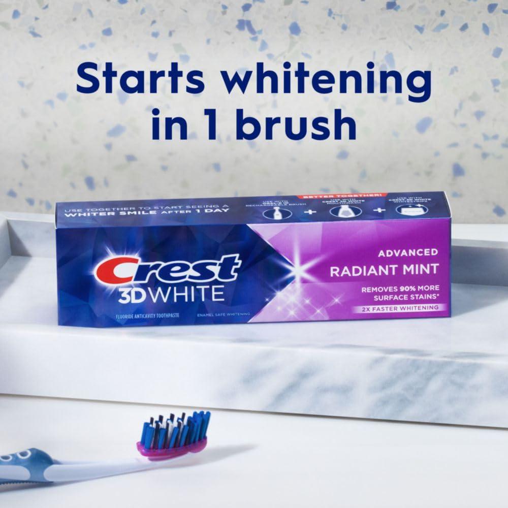 Crest 3D White Advanced Teeth Whitening Toothpaste, Radiant Mint, 3.3 oz, Pack of 2 - Image 6